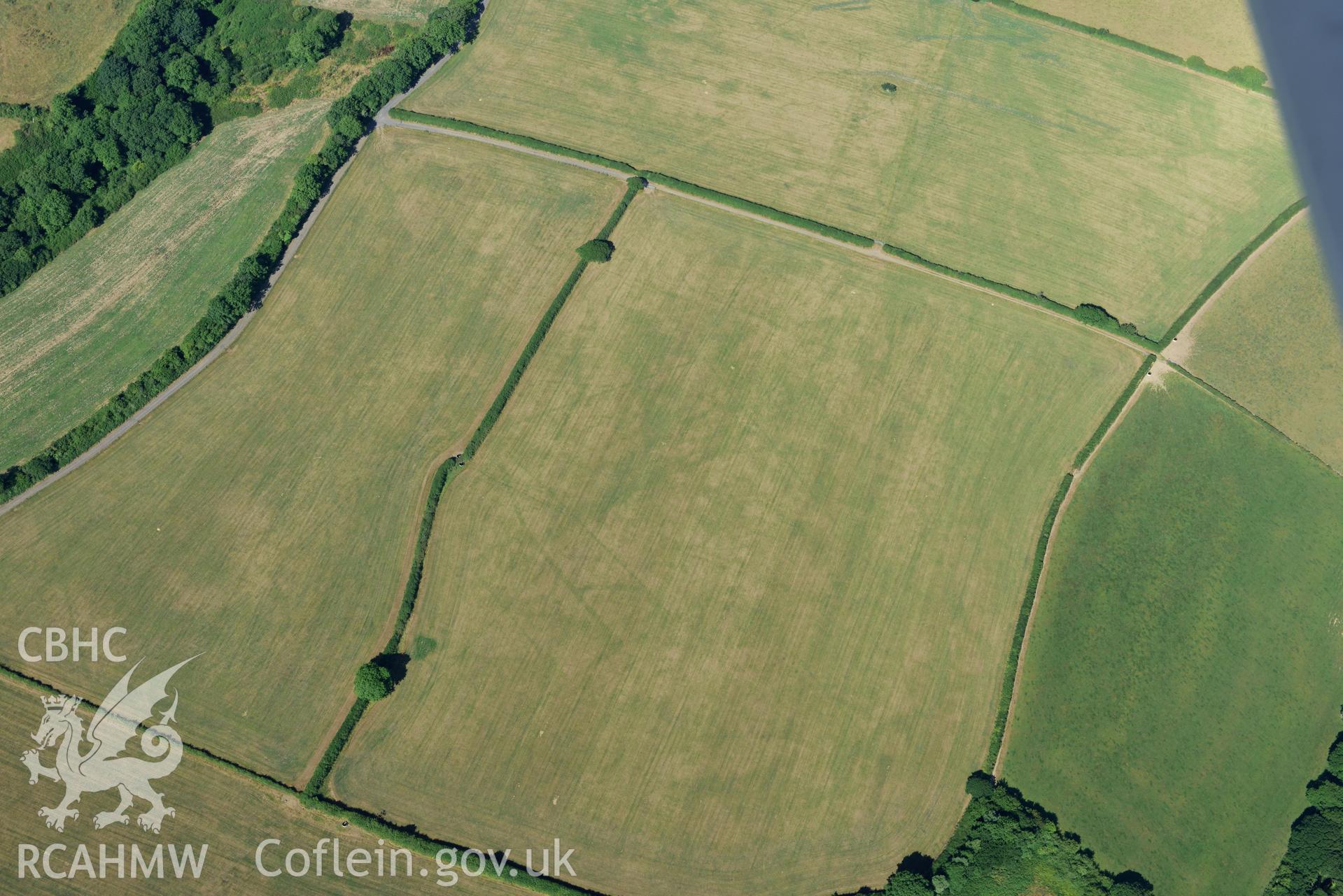 Royal Commission aerial photography of Walton wood or Llys y Fran Romano-British cropmark enclosures taken on 19th July 2018 during the 2018 drought.