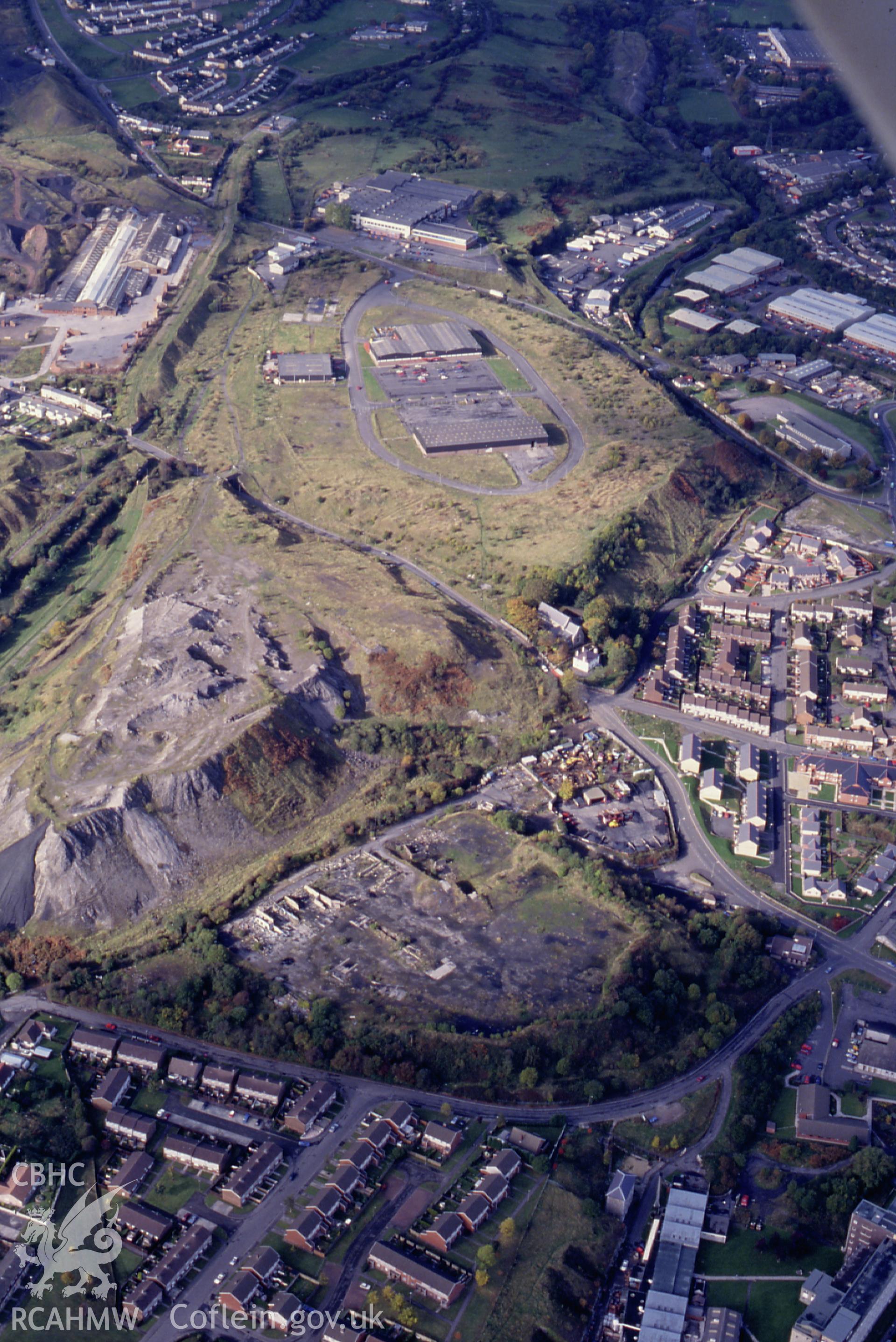 RCAHMW colour slide oblique aerial photograph of Merthyr Brickworks, Cyfarthfa, taken on 19/10/1992 by CR Musson