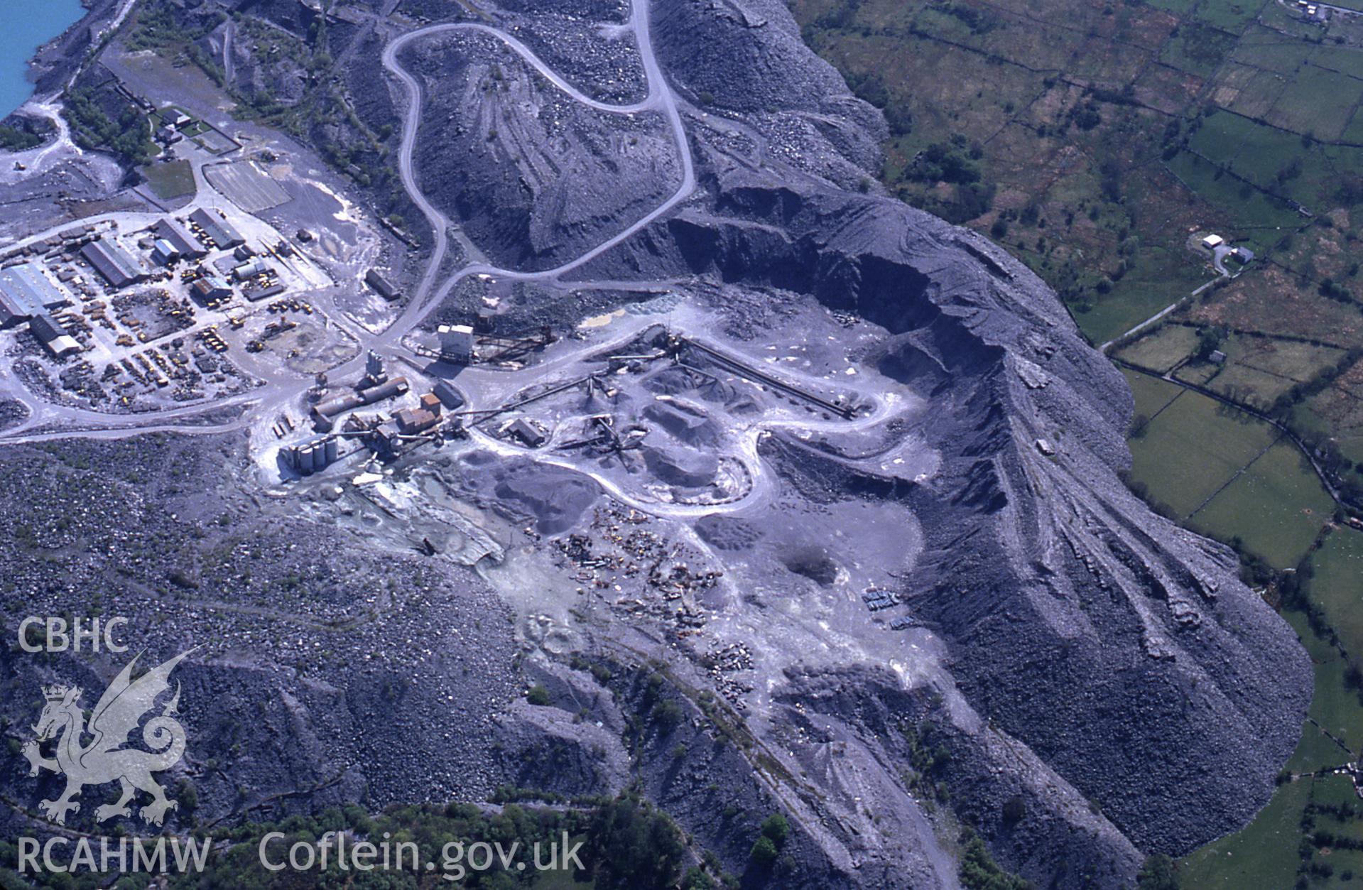 RCAHMW colour slide oblique aerial photograph of Penrhyn Slate Quarry, Llandygai, taken by C.R. Musson, 02/05/94