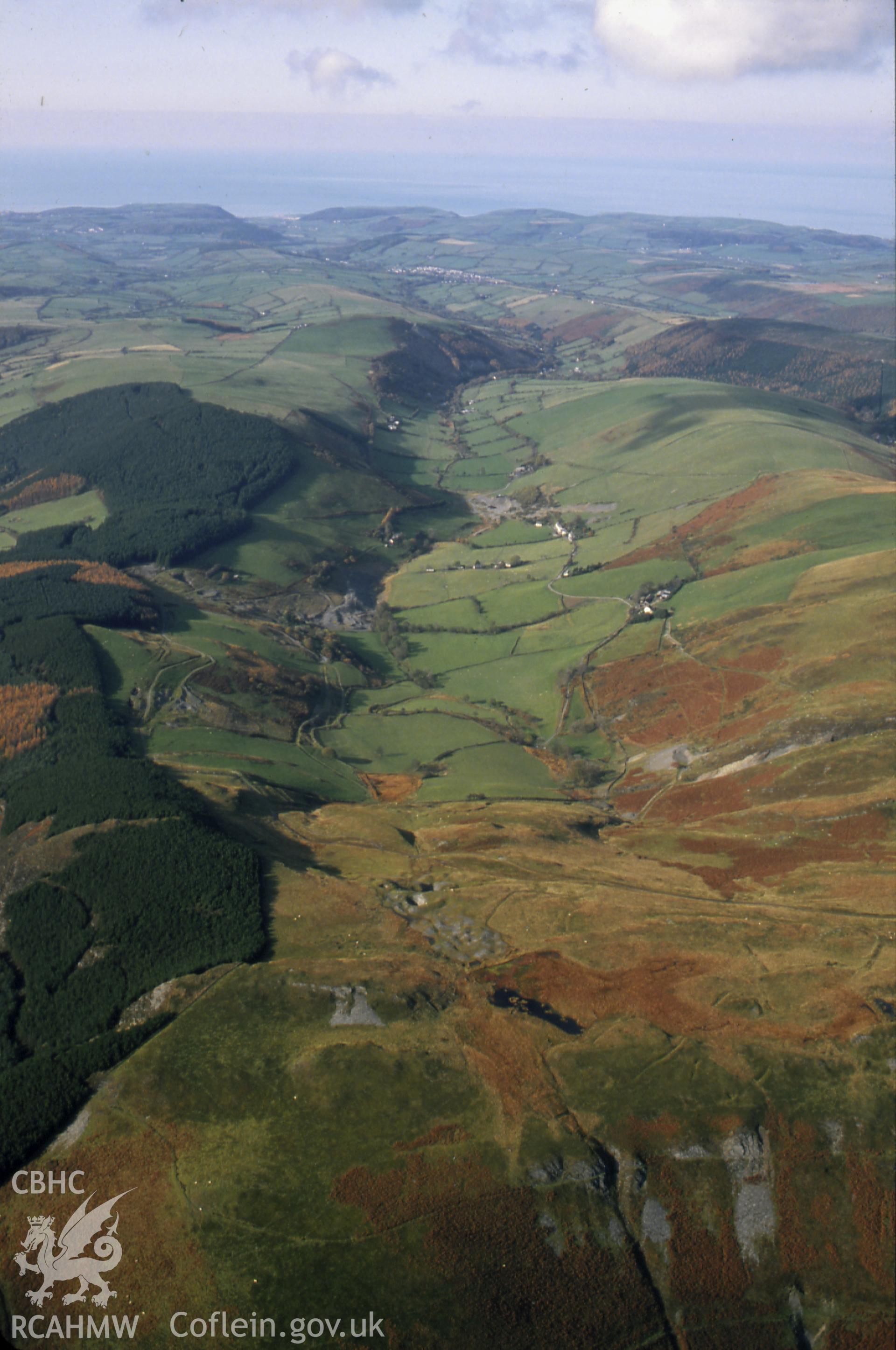 RCAHMW colour slide oblique aerial photograph of Pencraig Ddu Lead & Silver Mines, Melindwr, taken on 30/10/1992 by CR Musson