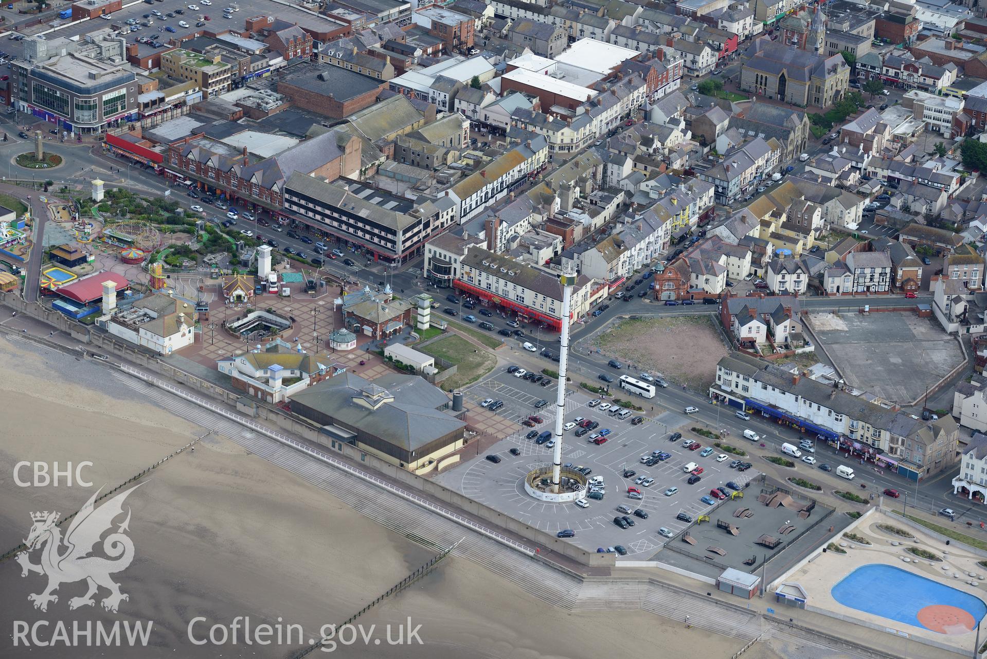 Queen's Palace and the former Honey Club, Rhyl. Oblique aerial photograph taken during the Royal Commission's programme of archaeological aerial reconnaissance by Toby Driver on 11th September 2015.