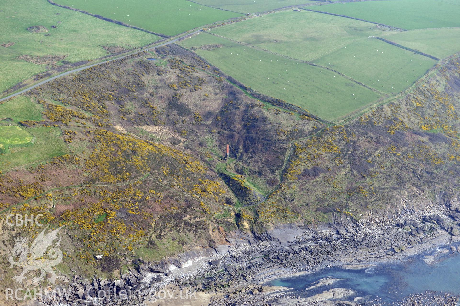 Aerial photography of Trefrane colliery taken on 27th March 2017. Baseline aerial reconnaissance survey for the CHERISH Project. ? Crown: CHERISH PROJECT 2019. Produced with EU funds through the Ireland Wales Co-operation Programme 2014-2020. All material made freely available through the Open Government Licence.