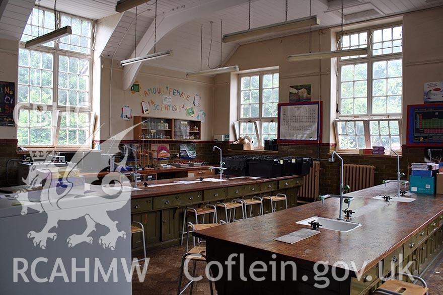 Digital colour photograph of the Chemistry Laboratory at Aberdare Girls Upper Comprehensive School, dated 14th July 2014. Included in material associated with a building recording conducted by Archaeology Wales, February 2018.