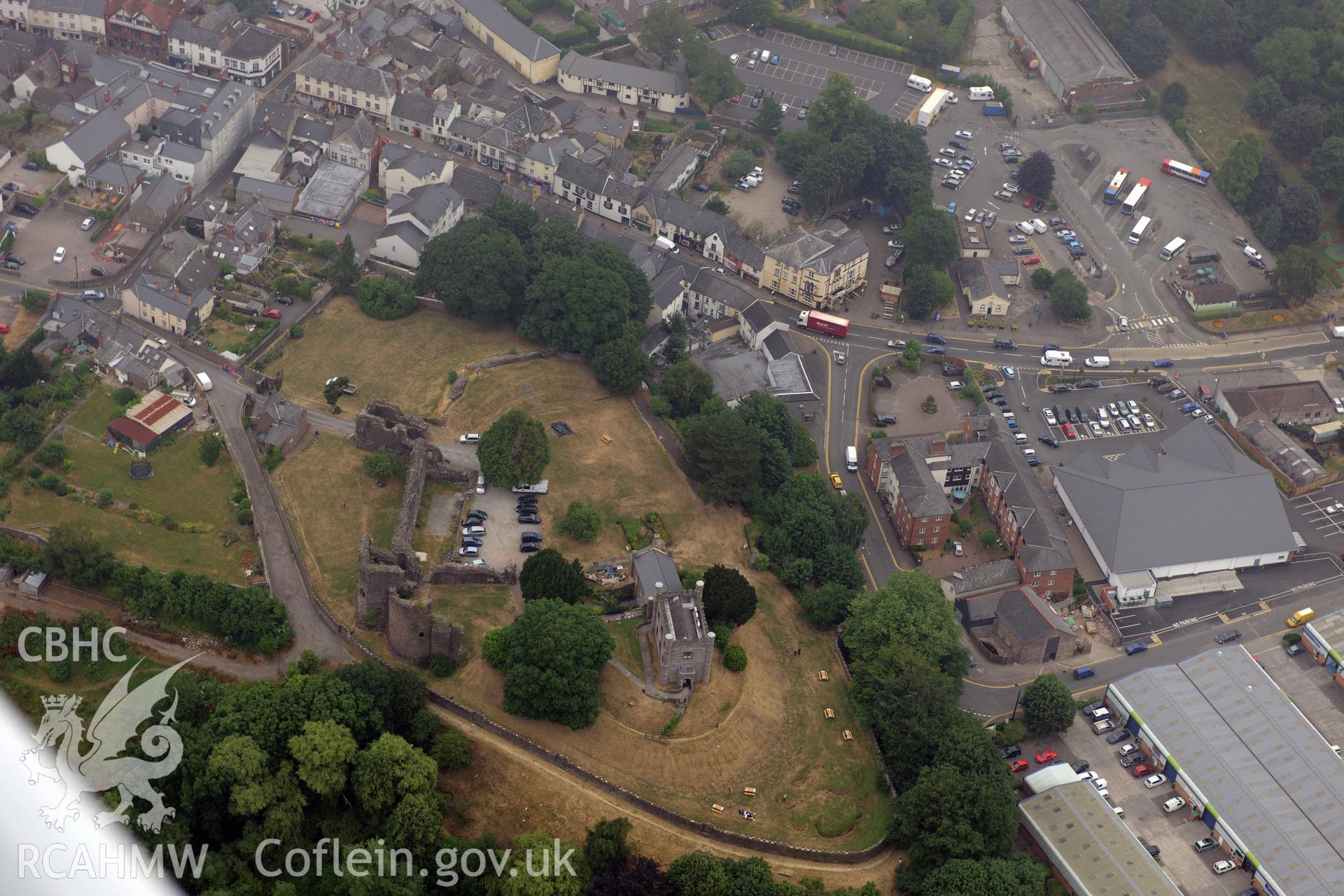 Royal Commission aerial photography of Abergavenny Castle taken during drought conditions on 22nd July 2013.