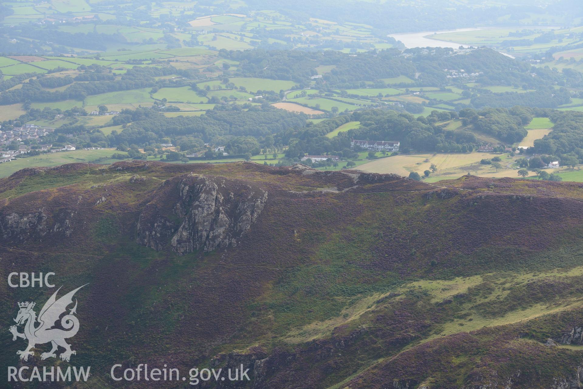 Castell Caer Seion, Conwy Mountain, Conwy. Oblique aerial photograph taken during the Royal Commission's programme of archaeological aerial reconnaissance by Toby Driver on 11th September 2015.