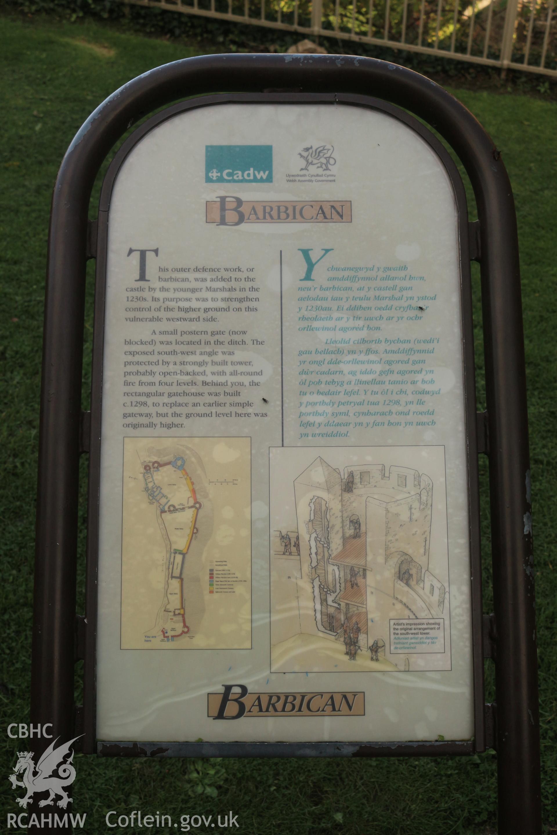 Investigators Photographs at Chepstow Castle. Cadw interpretation panel.
