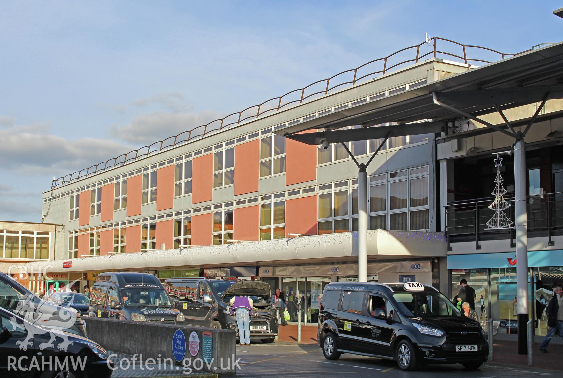 Exterior view of Cwmbran Shopping Centre. Photograph taken by Sue Fielding in November 2017.