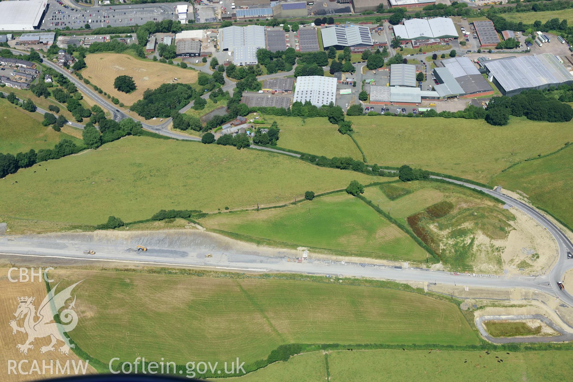 Royal Commission aerial reconnaissance of the construction of the Newtown Bypass, 28th June 2018. View near Vastre industrial estate.