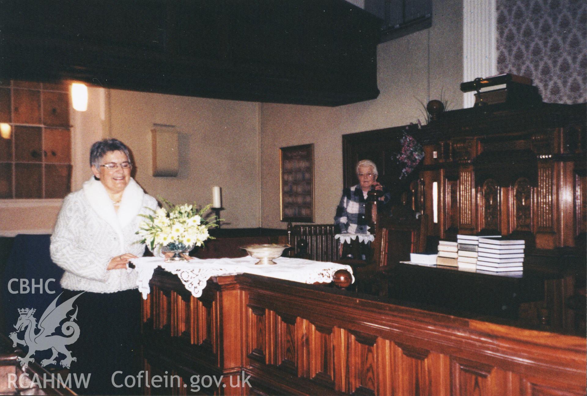 Colour photograph of Rowena and Eluned who played the organ at Peniel chapel, December 2006. Donated as part of the Digital Dissent Project.