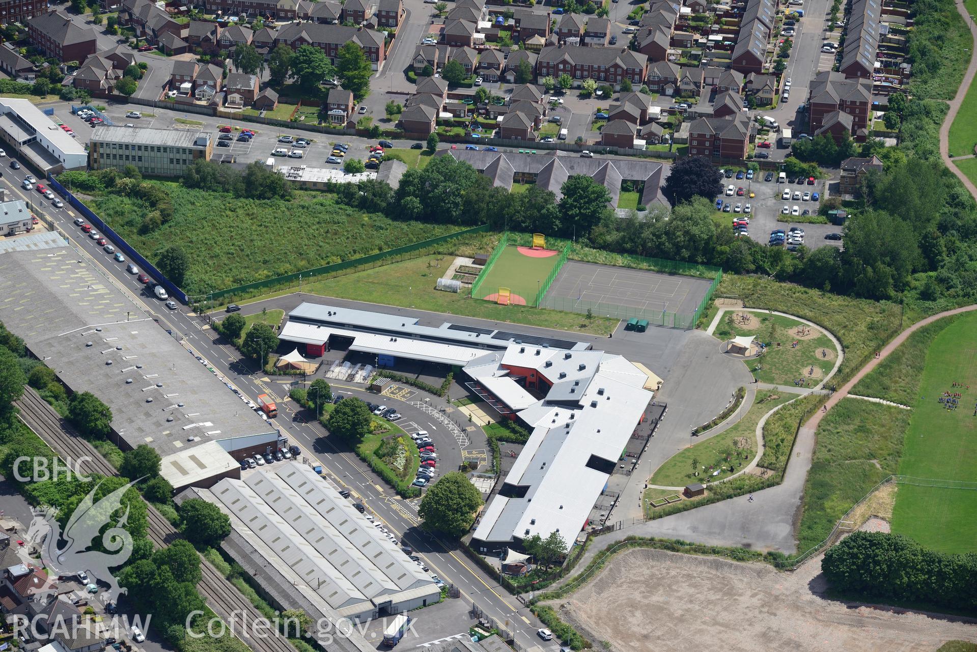 Ysgol Treganna, Canton, Cardiff. Oblique aerial photograph taken during the Royal Commission's programme of archaeological aerial reconnaissance by Toby Driver on 29th June 2015.
