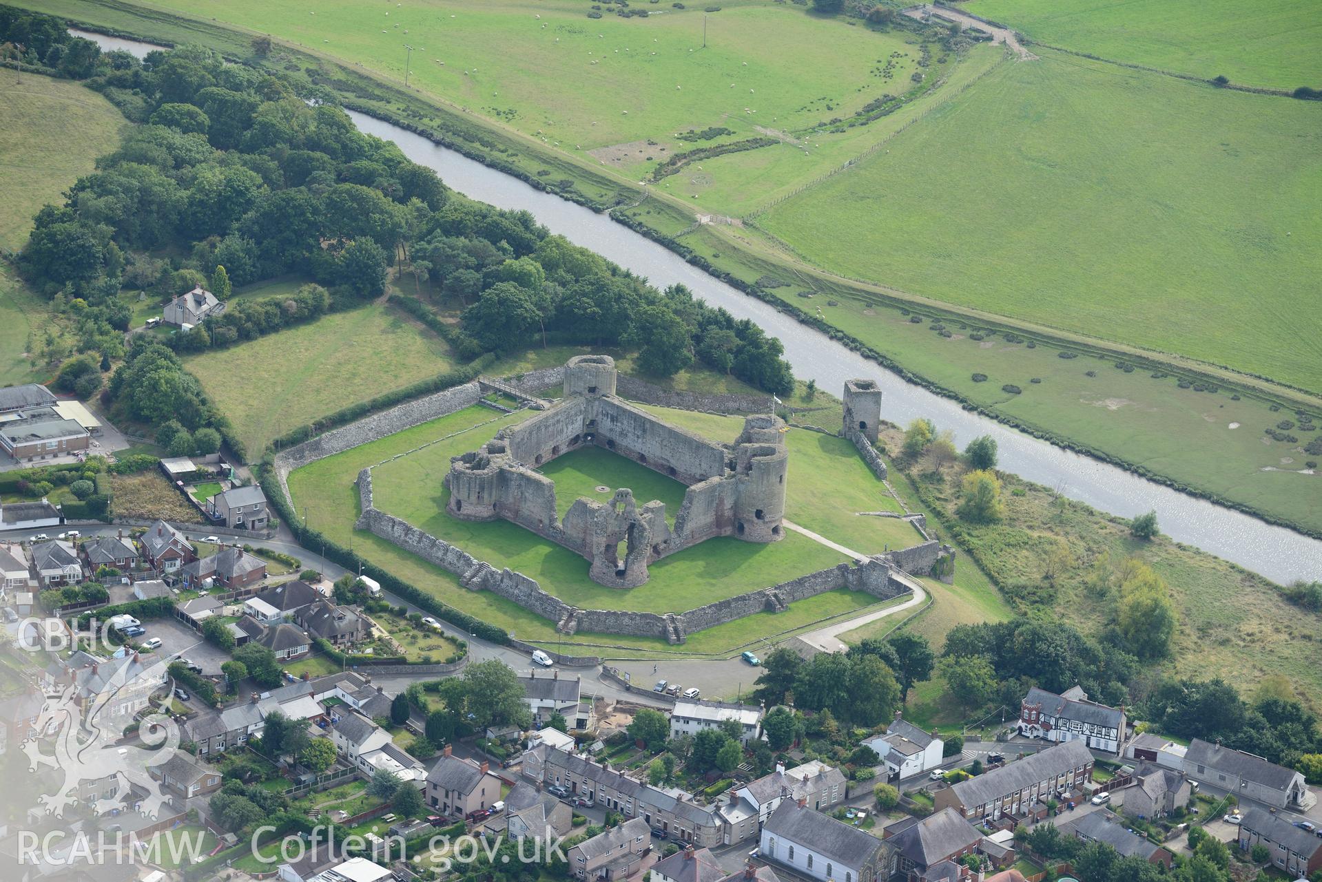 Rhuddlan Castle. Oblique aerial photograph taken during the Royal Commission's programme of archaeological aerial reconnaissance by Toby Driver on 11th September 2015.