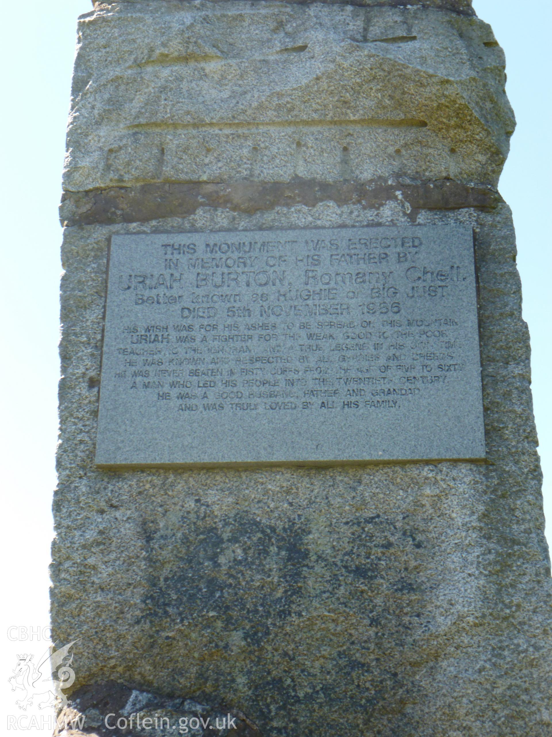 Memorial inscription to Uriah Burton, son of Ernest, who died 5th November, 1986.