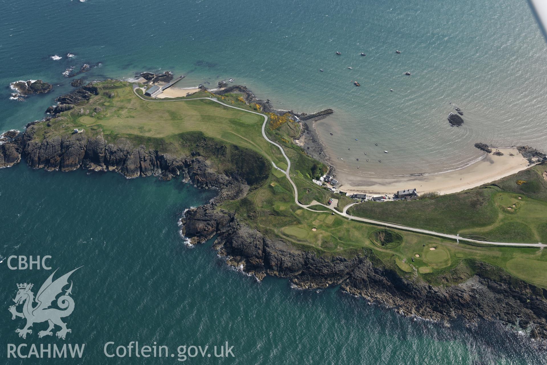 Aerial photography of Porth Dinllaen taken on 3rd May 2017.  Baseline aerial reconnaissance survey for the CHERISH Project. ? Crown: CHERISH PROJECT 2017. Produced with EU funds through the Ireland Wales Co-operation Programme 2014-2020. All material made freely available through the Open Government Licence.