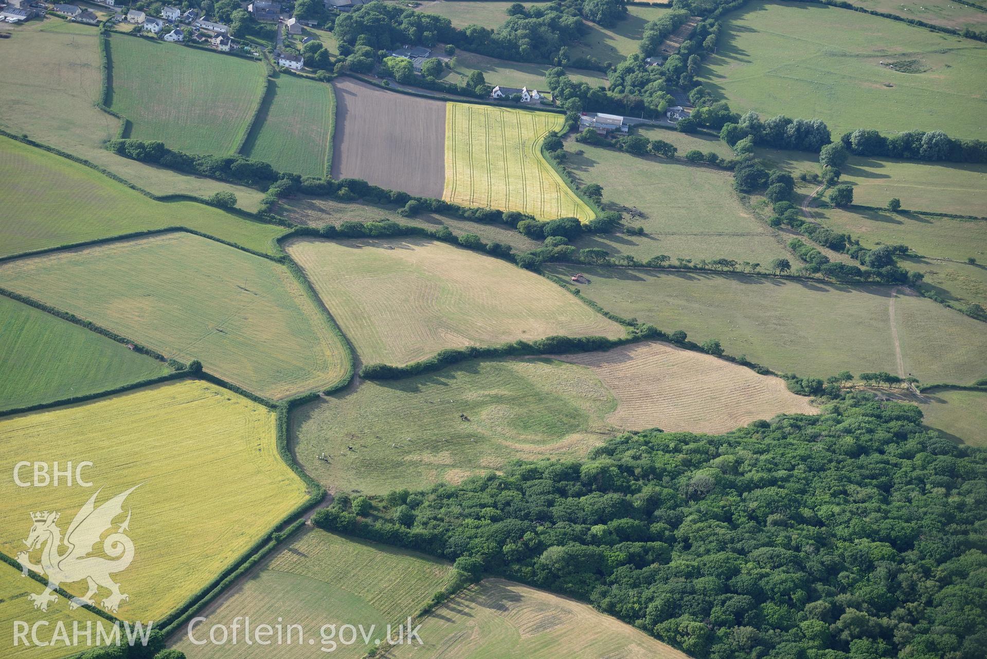 Royal Commission aerial photography of Berry Wood enclosure or possible henge, taken on 17th July 2018 during the 2018 drought.