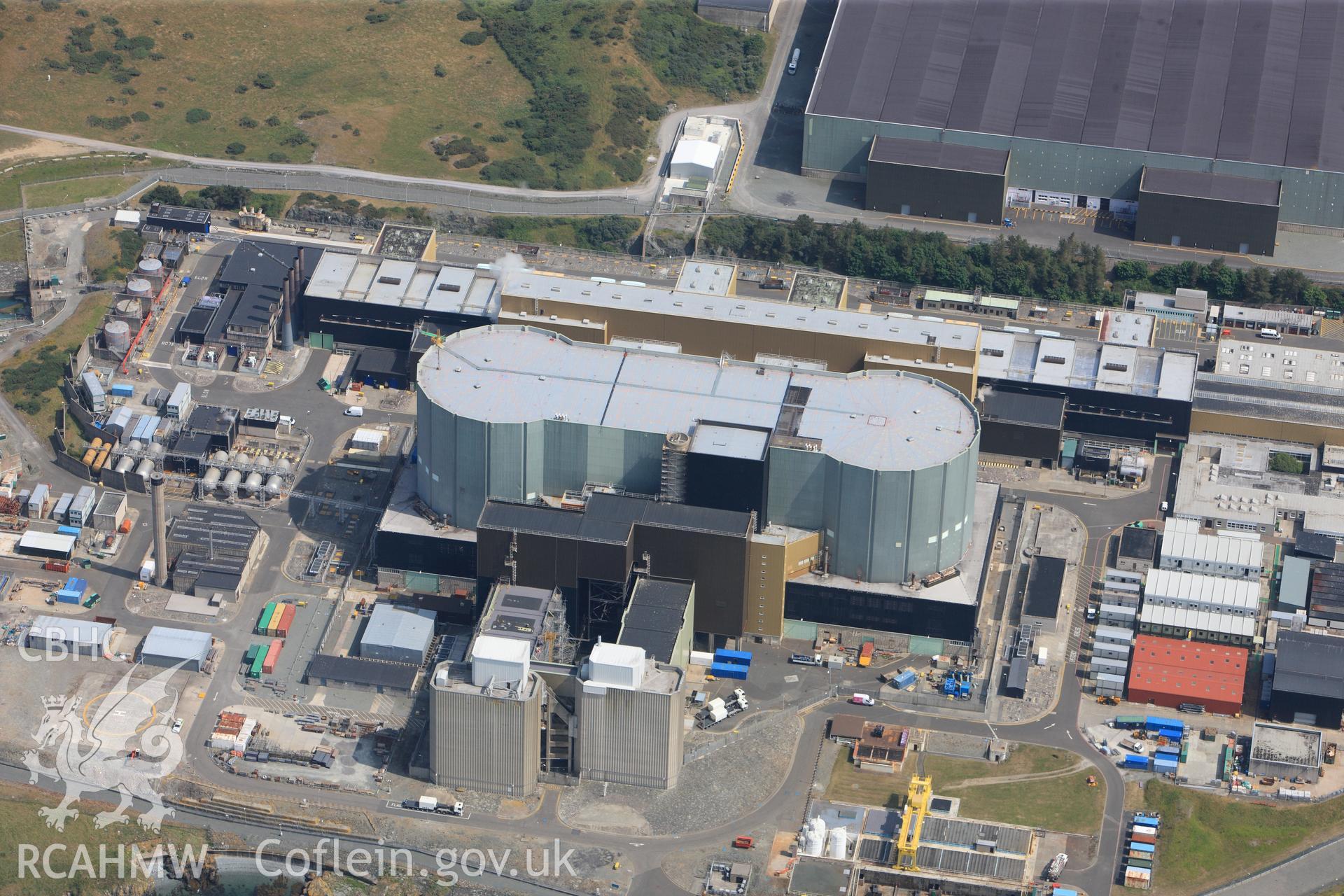 Wylfa Nuclear Power Station, near Cemmaes, on the north Anglesey coast. Oblique aerial photograph taken during the Royal Commission?s programme of archaeological aerial reconnaissance by Toby Driver on 12th July 2013.