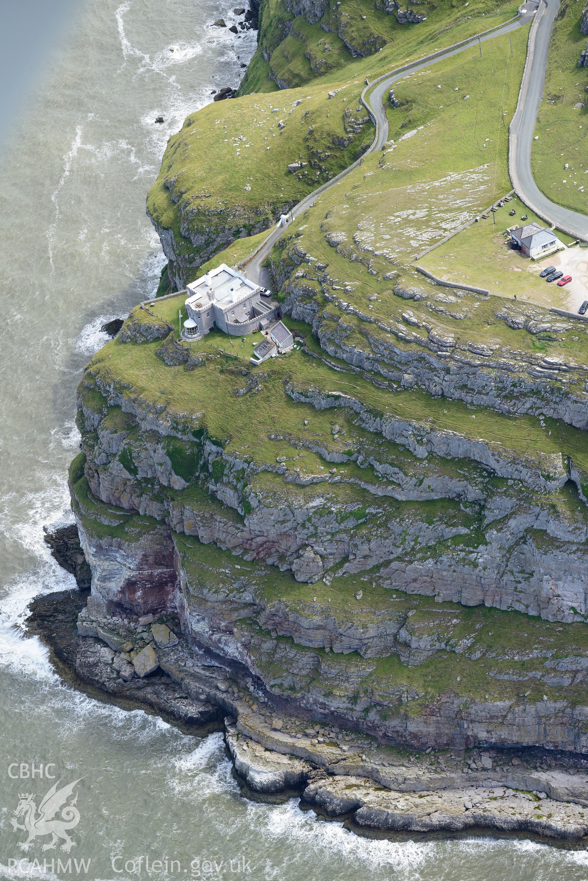 Great Orme Lighthouse. Oblique aerial photograph taken during the Royal Commission's programme of archaeological aerial reconnaissance by Toby Driver on 30th July 2015.