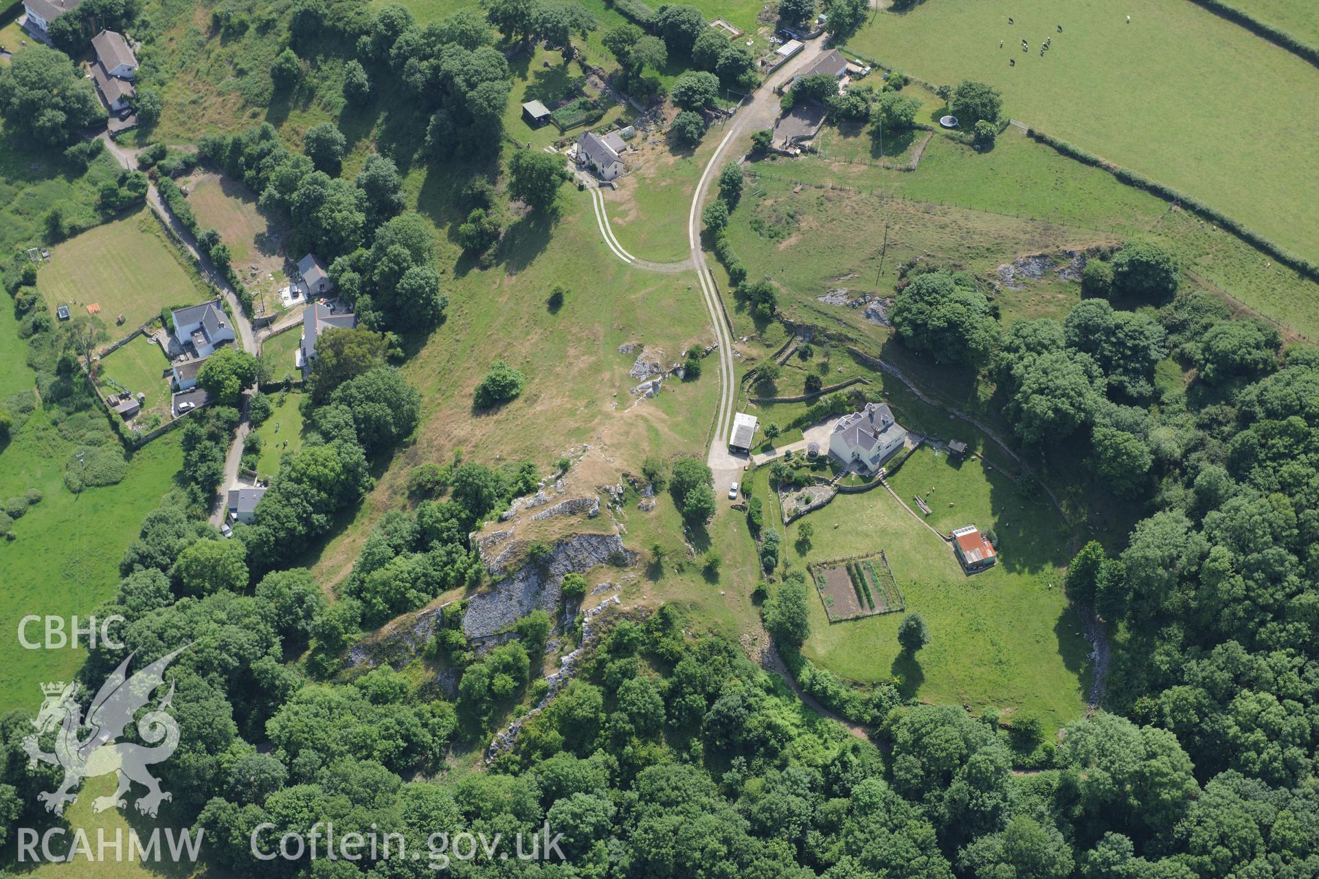Promontory fort at Landimore. Oblique aerial photograph taken during the Royal Commission?s programme of archaeological aerial reconnaissance by Toby Driver on 16th July 2013.
