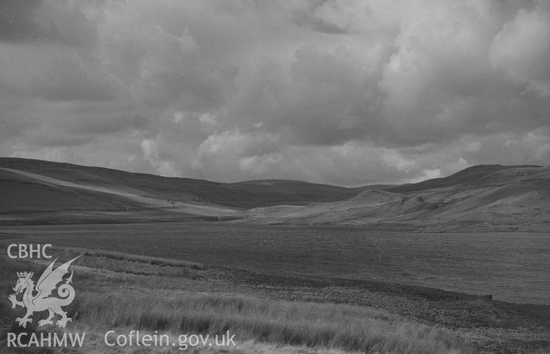 Digital copy of a black and white negative showing Nant-y-Moch reservoir, Blaenrheidol. Photographed by Arthur O. Chater in September 1964.