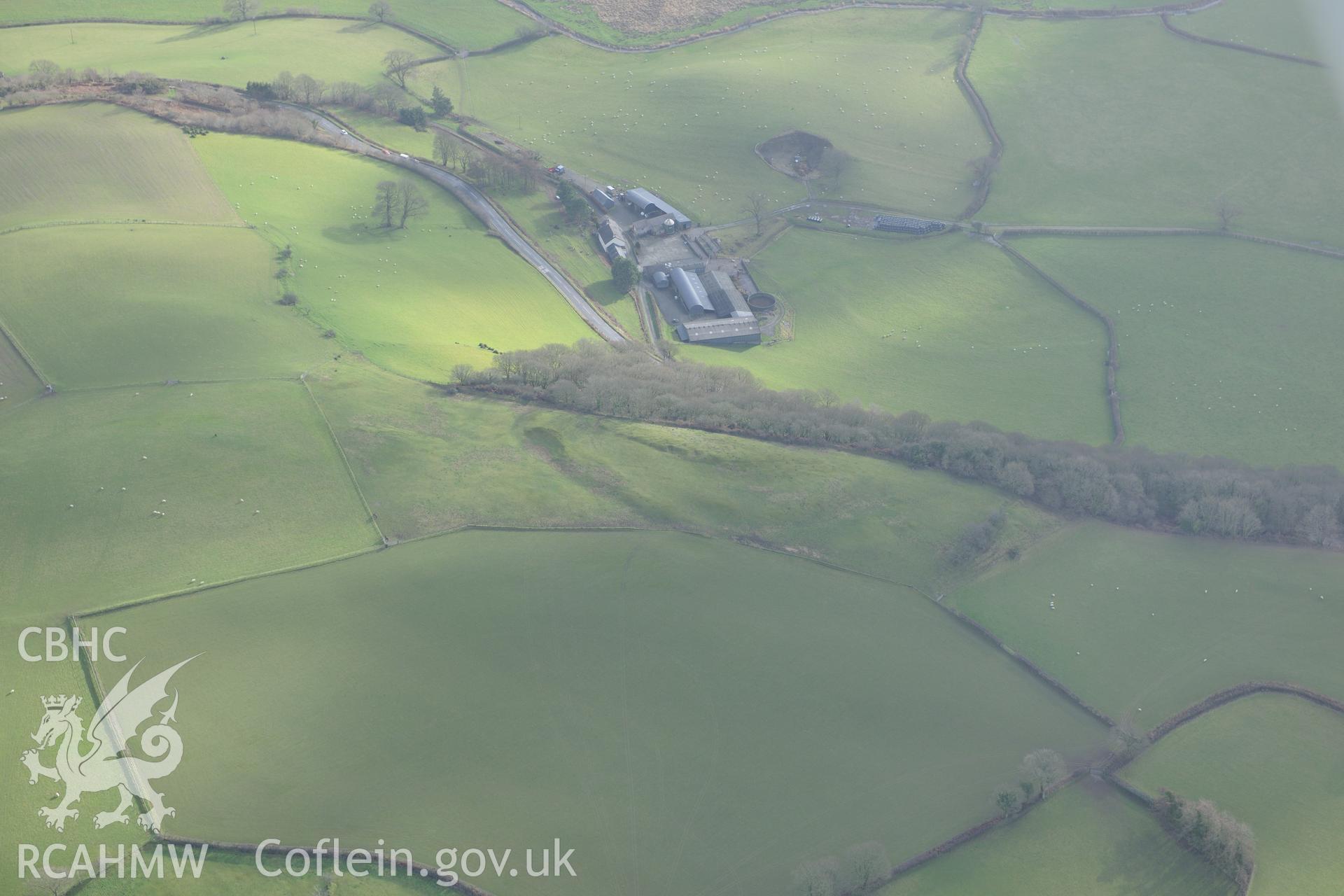 Coed-Park Gaer Hillfort. Oblique aerial photograph taken during the Royal Commission's programme of archaeological aerial reconnaissance by Toby Driver on 6th January 2015.