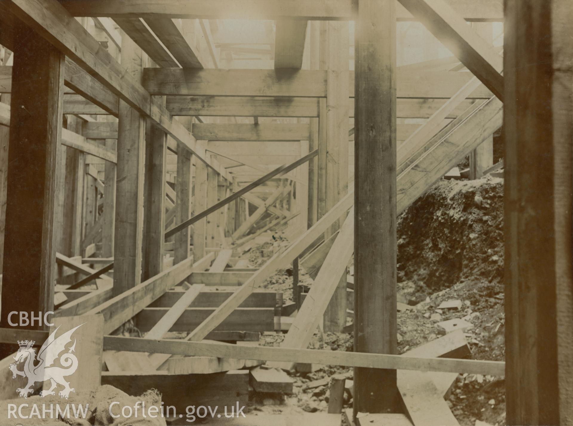 Digital copy of black and white photograph relating to Caernarfon Castle: showing preparations for the Investiture of the Prince of Wales in 1911.