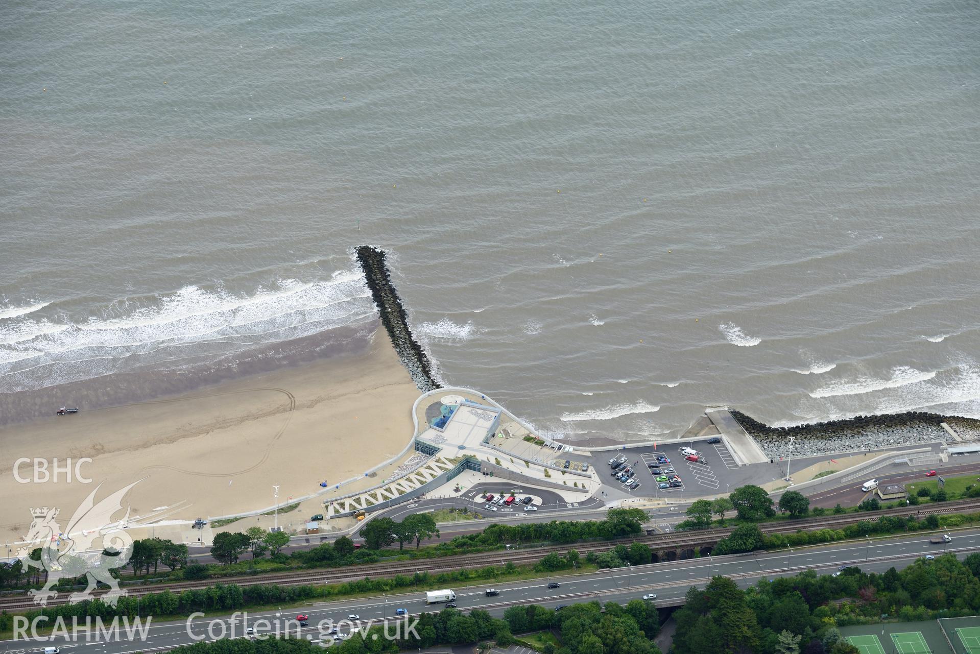 Slipway, cycleway and promenade, Colwyn Bay. Oblique aerial photograph taken during the Royal Commission's programme of archaeological aerial reconnaissance by Toby Driver on 30th July 2015.
