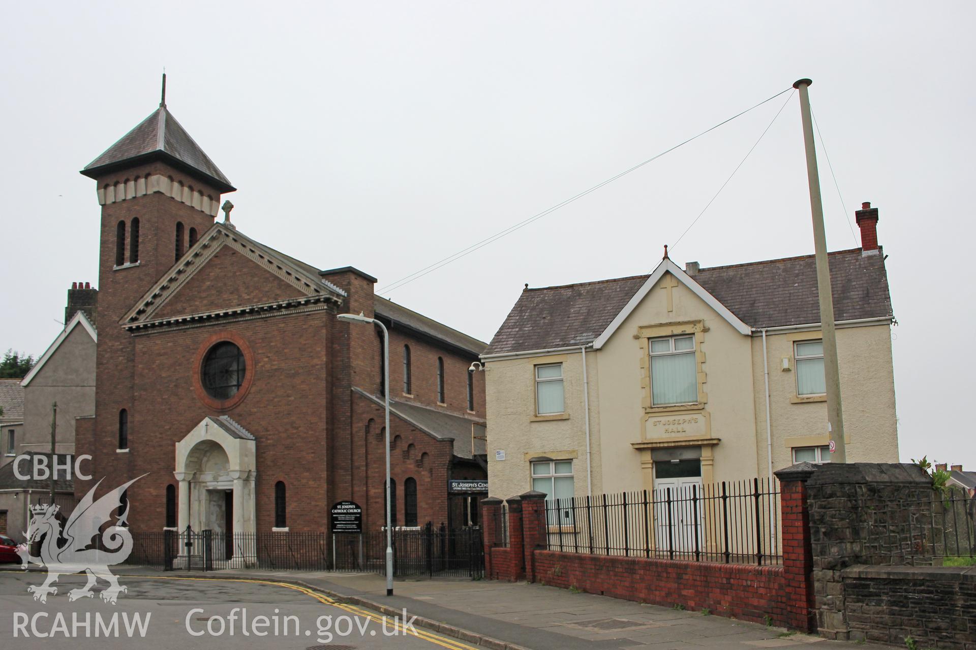 Exterior view of St. Joseph's Catholic Church and Hall in Aberafon. Photograph taken during survey conducted by Sue Fielding for RCAHMW, 27th June 2016.
