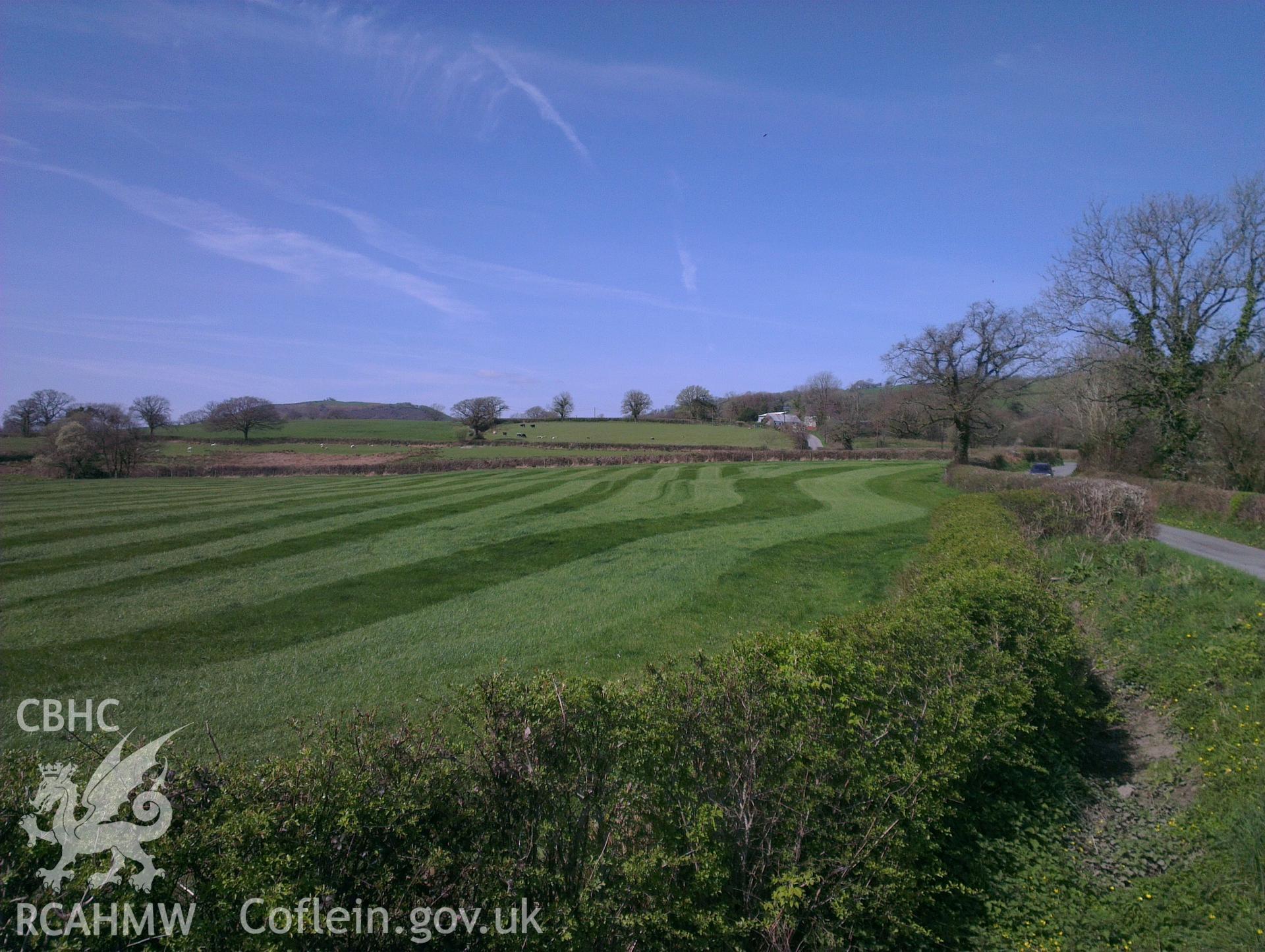 Digital colour photograph of the Coed Llathen battlefield. Photographed during Phase Three of the Welsh Battlefield Metal Detector Survey, carried out by Archaeology Wales, 2012-2014. Project code: 2041 - WBS/12/SUR.