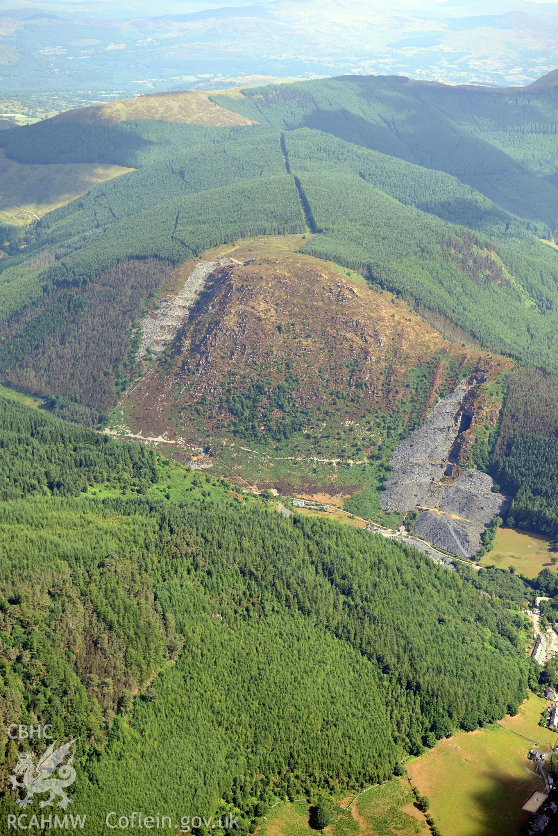 Royal Commission aerial photography of Aberllefenni Slate Quarry and landscape taken on 19th July 2018 during the 2018 drought.