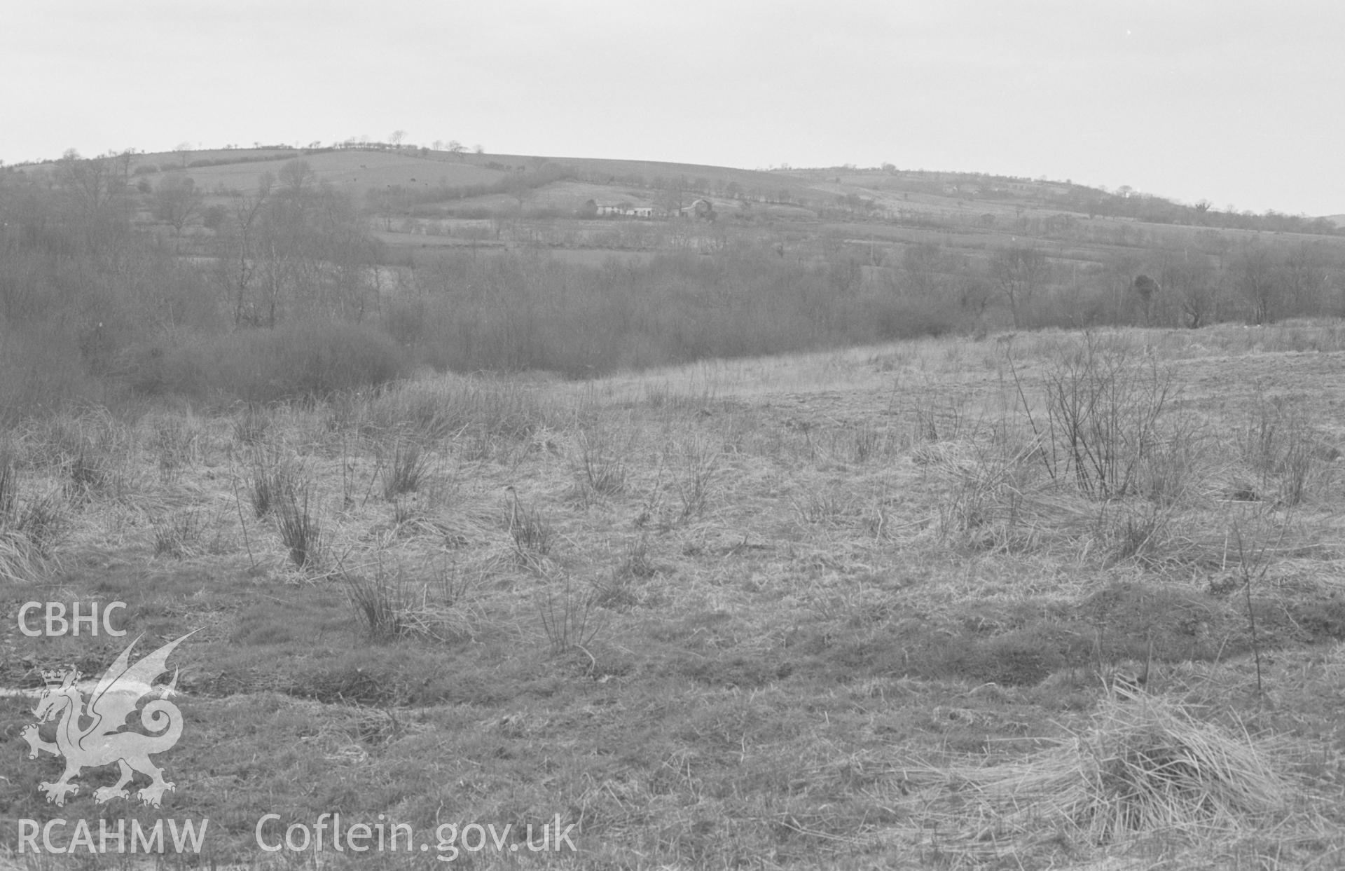 Digital copy of a black and white negative showing view of Llangybi Common. Photographed by Arthur O. Chater in April 1968.