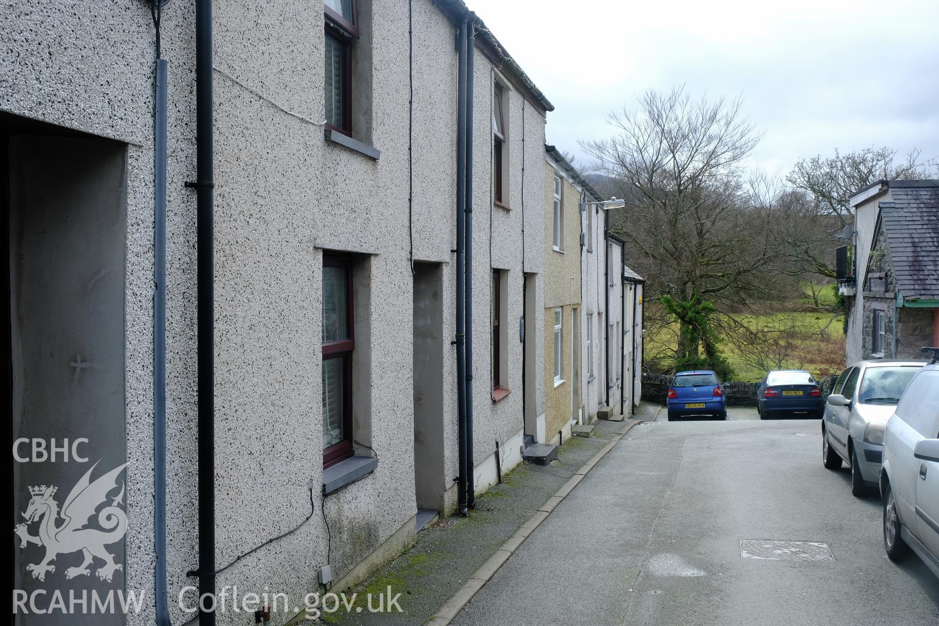 Colour photograph showing view looking south towards the river at Glanafon St, Bethesda, produced by Richard Hayman 16th March 2017