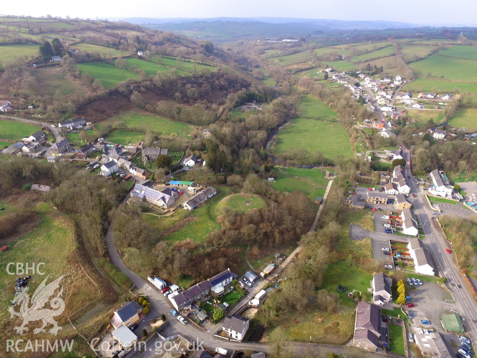 Colour photo showing view of Castell Pencader, taken by Paul R. Davis, 2018.