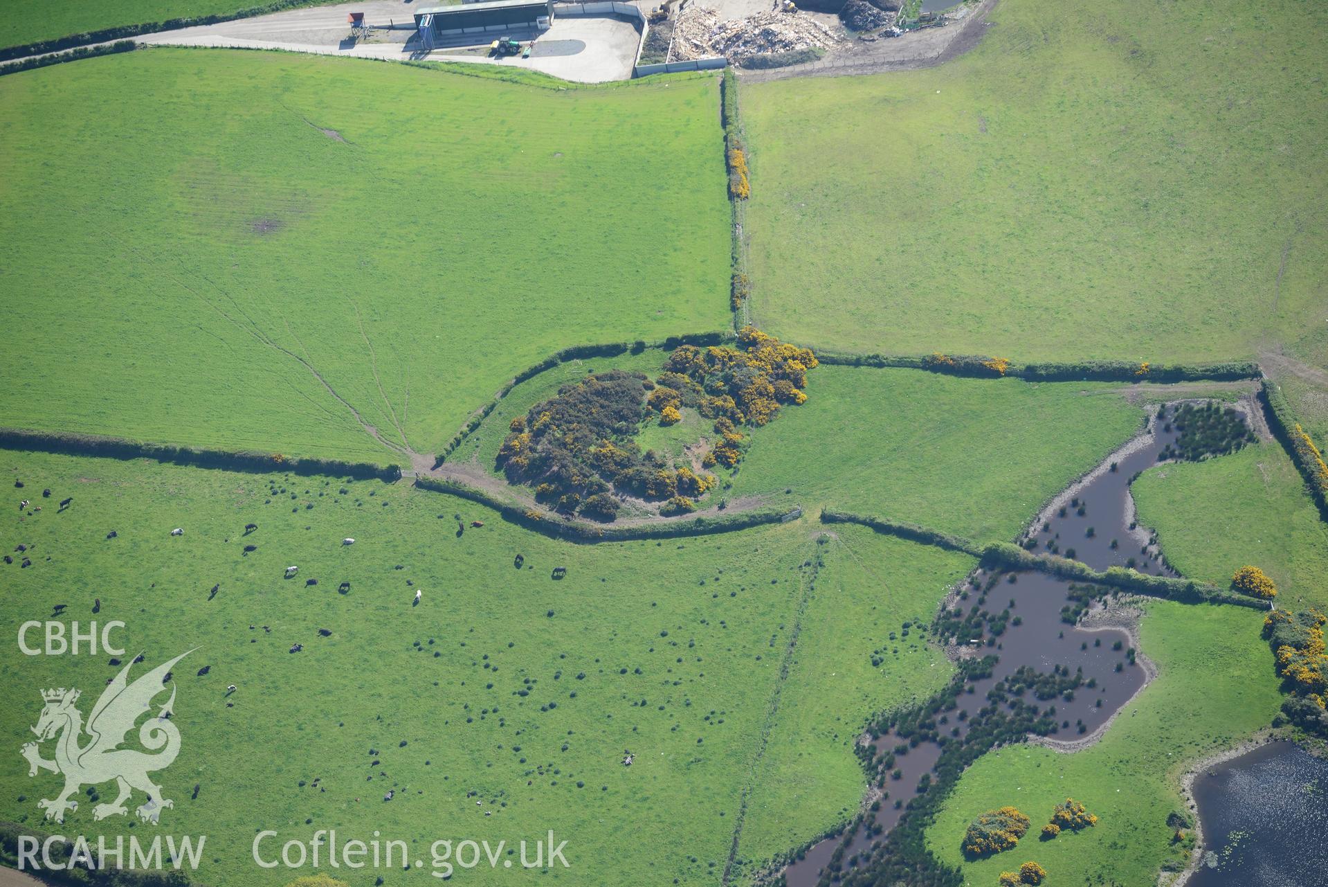 Aerial photography of Tomen Fawr taken on 3rd May 2017.  Baseline aerial reconnaissance survey for the CHERISH Project. ? Crown: CHERISH PROJECT 2017. Produced with EU funds through the Ireland Wales Co-operation Programme 2014-2020. All material made fr
