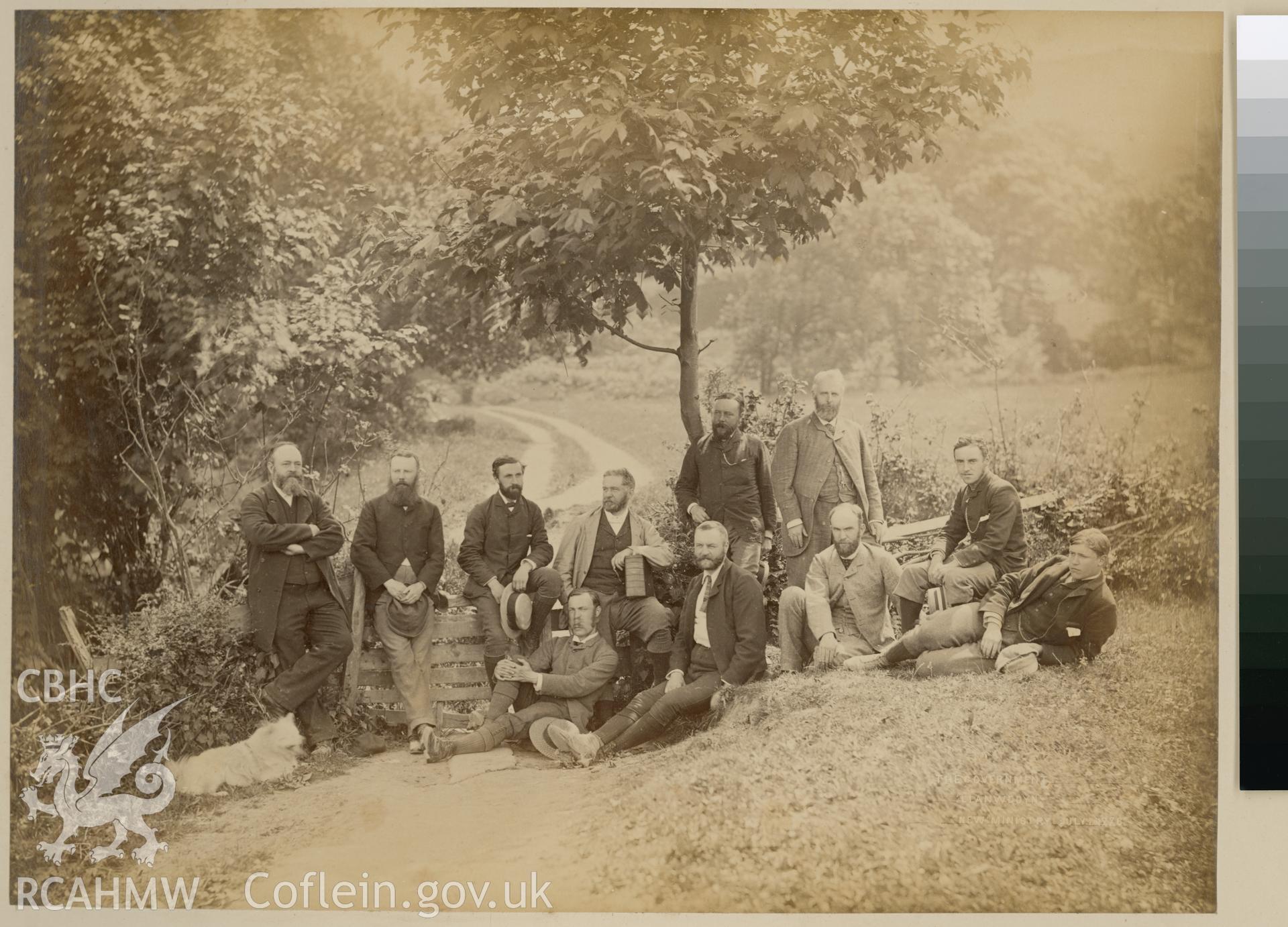 Digital copy of an albumen print from the Edward Hubbard Collection. Album 'Lake Vyrnwy Photographs' print entitled 'The Boys of the Old Brigade' showing a group portrait.