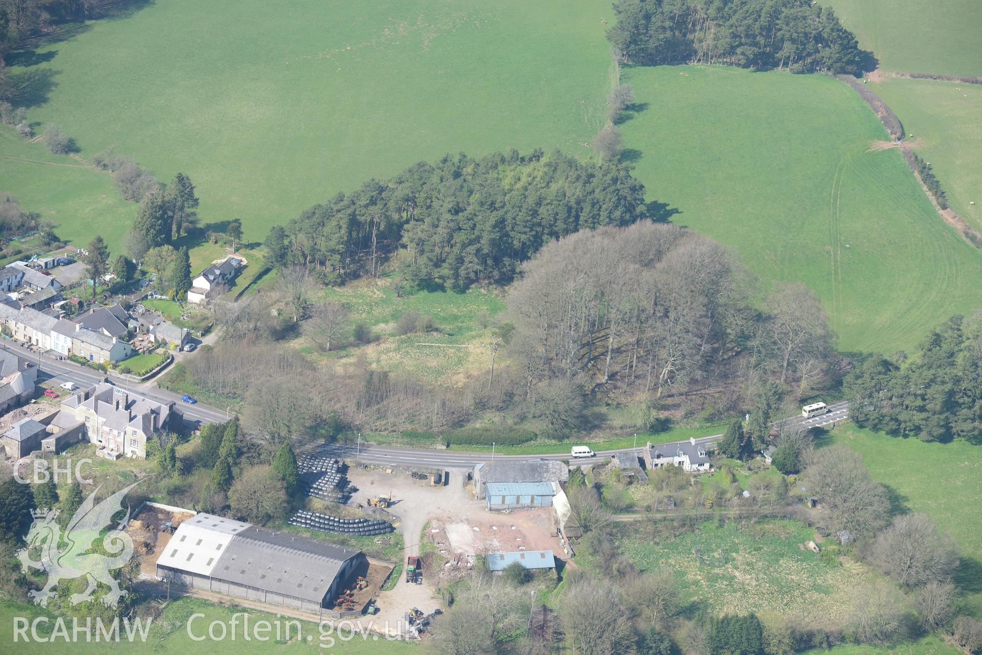 Trecastle Motte. Oblique aerial photograph taken during the Royal Commission's programme of archaeological aerial reconnaissance by Toby Driver on 21st April 2015