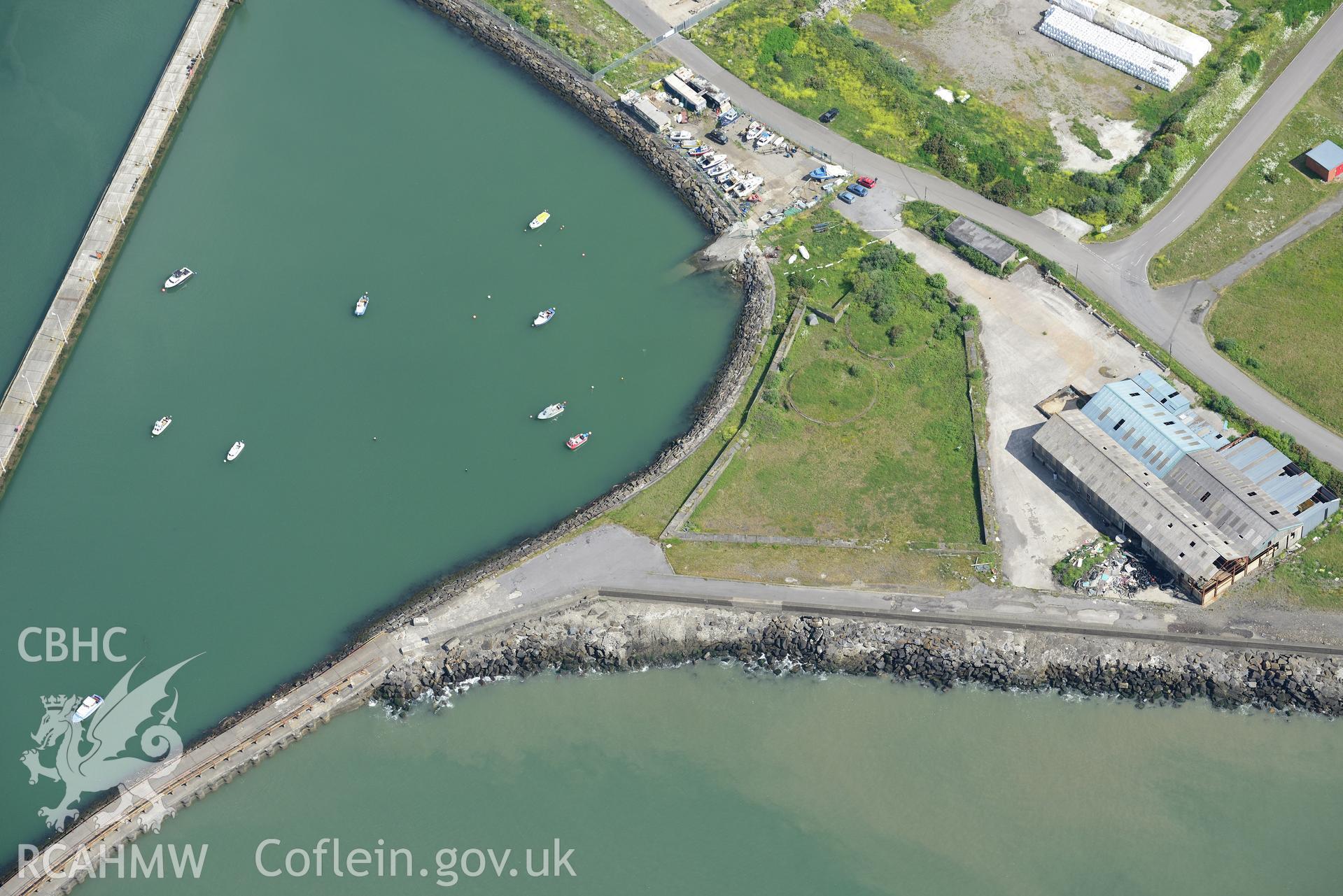 Repair workshop at the Prince of Wales dry dock, Swansea. Oblique aerial photograph taken during the Royal Commission's programme of archaeological aerial reconnaissance by Toby Driver on 19th June 2015.