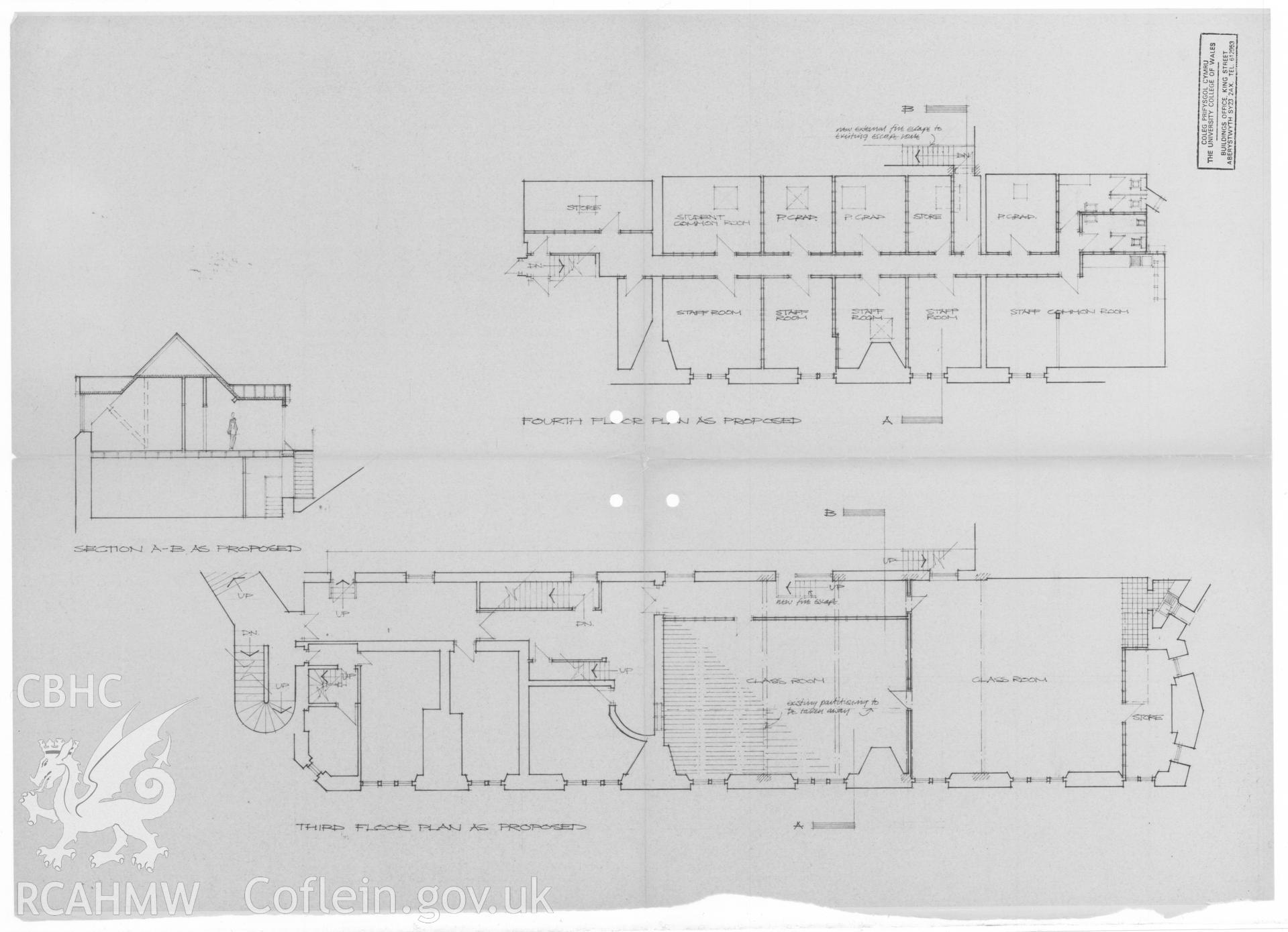 Digital copy of measured drawing of Yr Hen Goleg, Aberystwyth from Threatened Buildings Collection