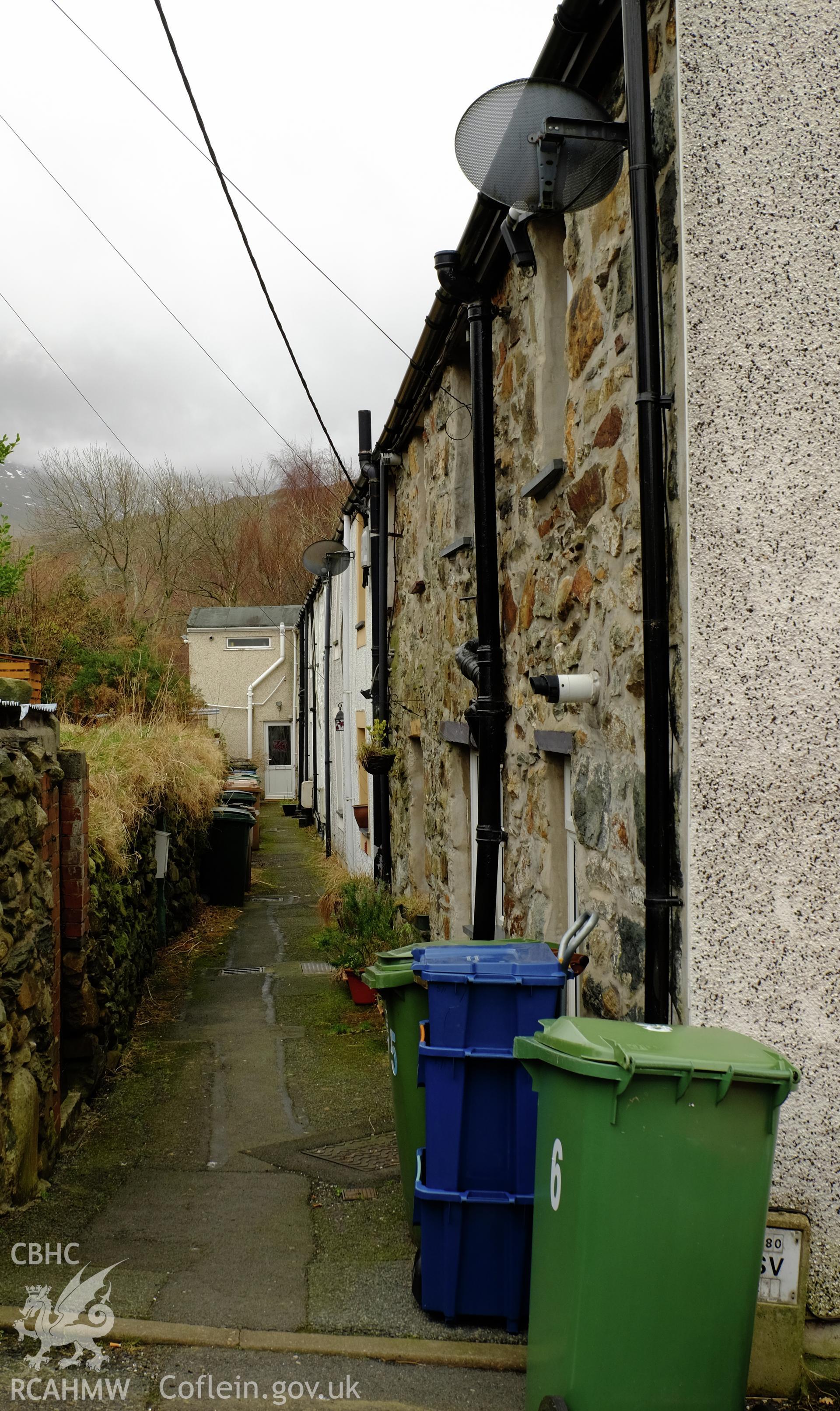 Colour photograph showing view looking north west at Goronwy Street, Gerlan, Bethesda, produced by Richard Hayman 16th February 2017