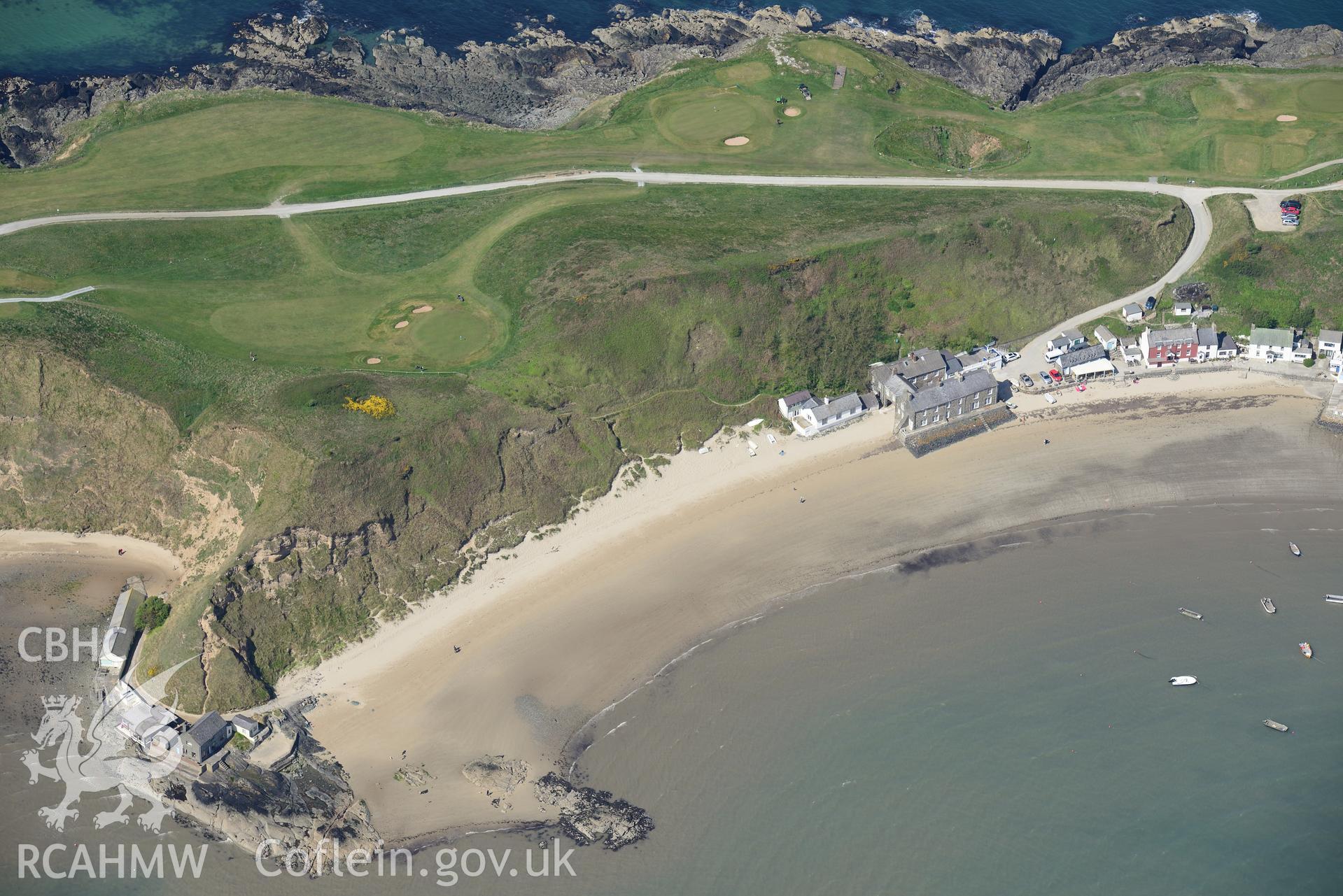 Aerial photography of Porth Dinllaen taken on 3rd May 2017.  Baseline aerial reconnaissance survey for the CHERISH Project. ? Crown: CHERISH PROJECT 2017. Produced with EU funds through the Ireland Wales Co-operation Programme 2014-2020. All material made freely available through the Open Government Licence.