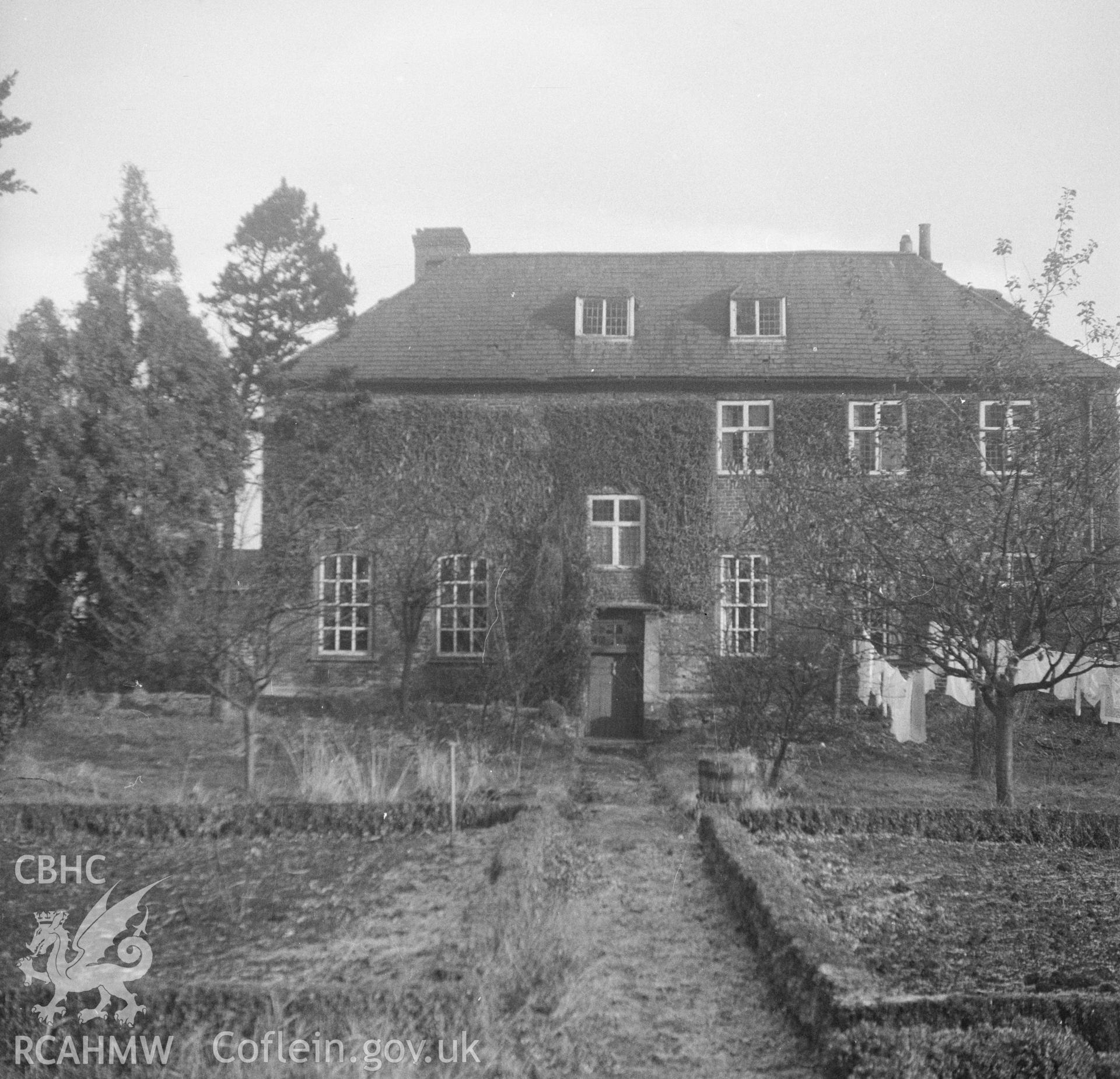 Digital copy of an undated nitrate negative showing exterior view of Croes Newydd, Wrexham, Denbighshire.