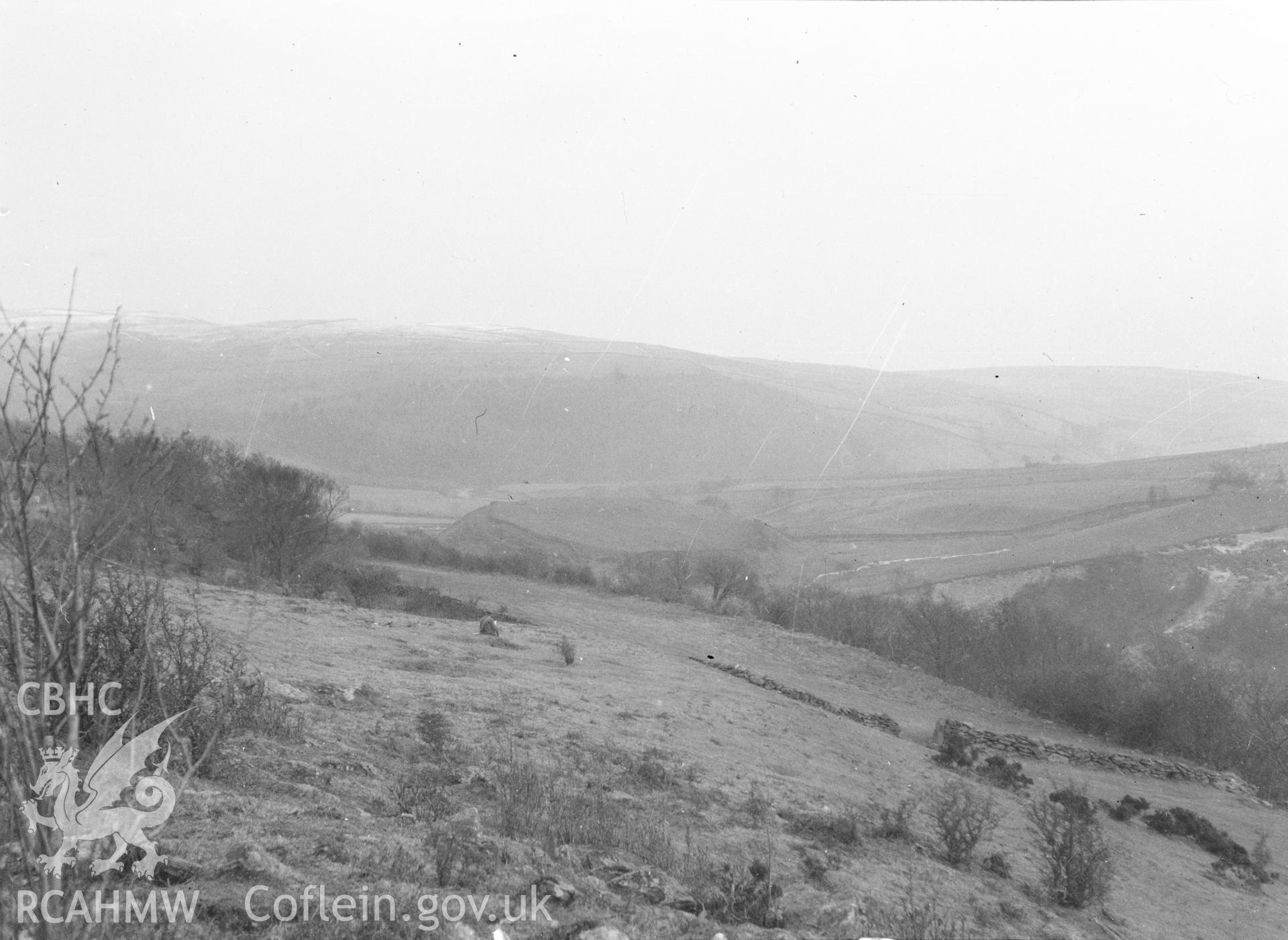 Digital copy of black and white negative relating to Caer Ddunod Camp. From the Cadw Monuments in Care Collection.