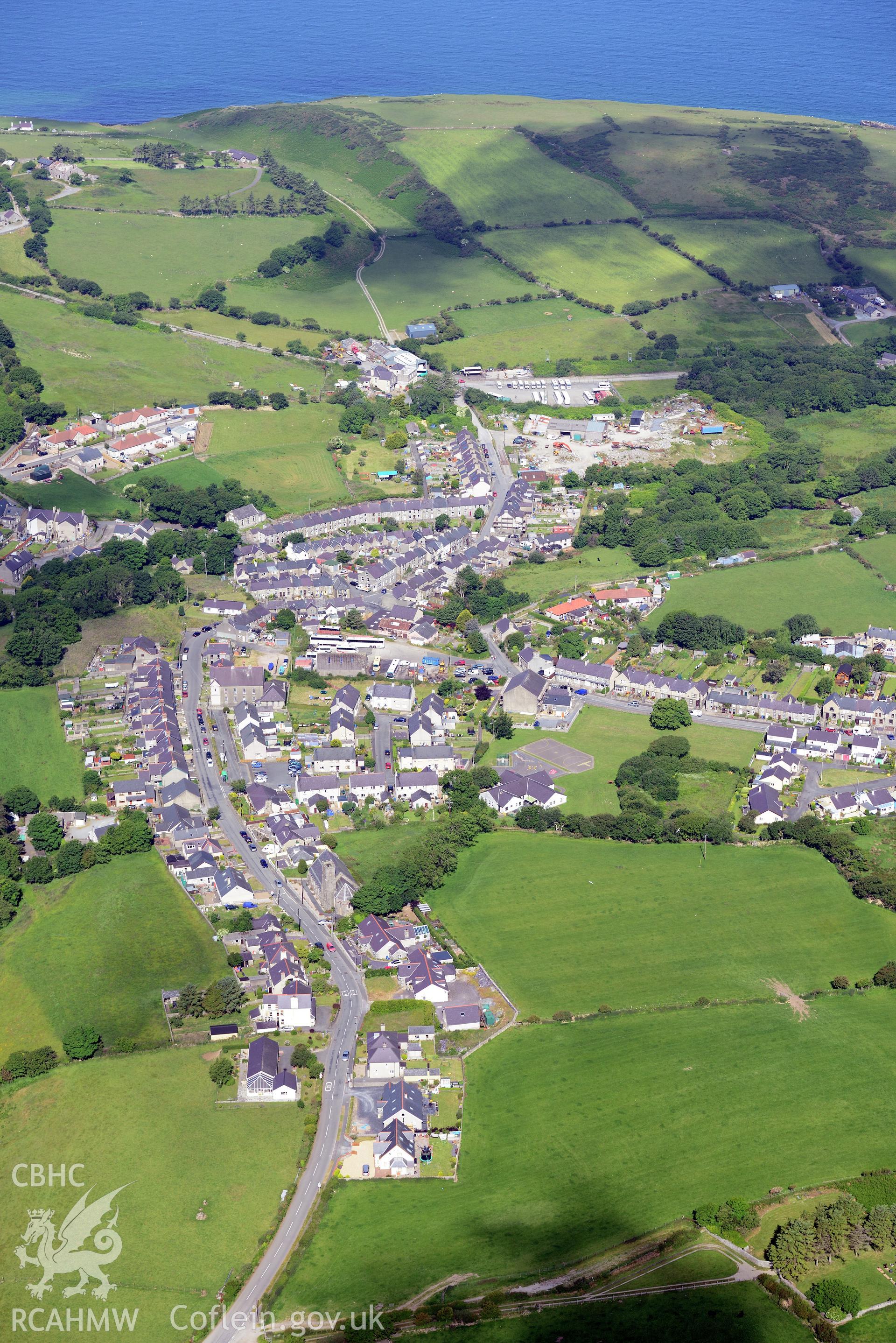 Trefor village. Oblique aerial photograph taken during the Royal Commission's programme of archaeological aerial reconnaissance by Toby Driver on 23rd June 2015.