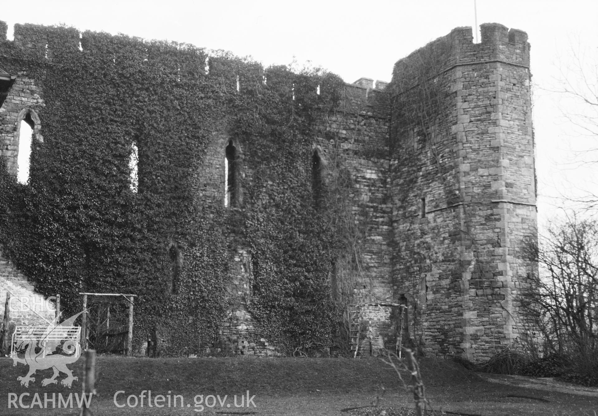 Digital copy of a nitrate negative showing Brecon castle. From the Cadw Monuments in Care Collection.