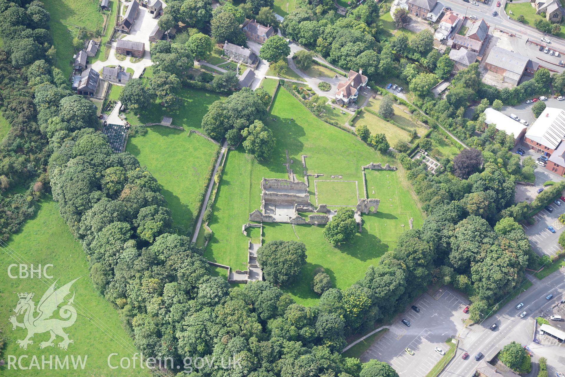 Basingwerk Abbey, Holywell. Oblique aerial photograph taken during the Royal Commission's programme of archaeological aerial reconnaissance by Toby Driver on 11th September 2015.