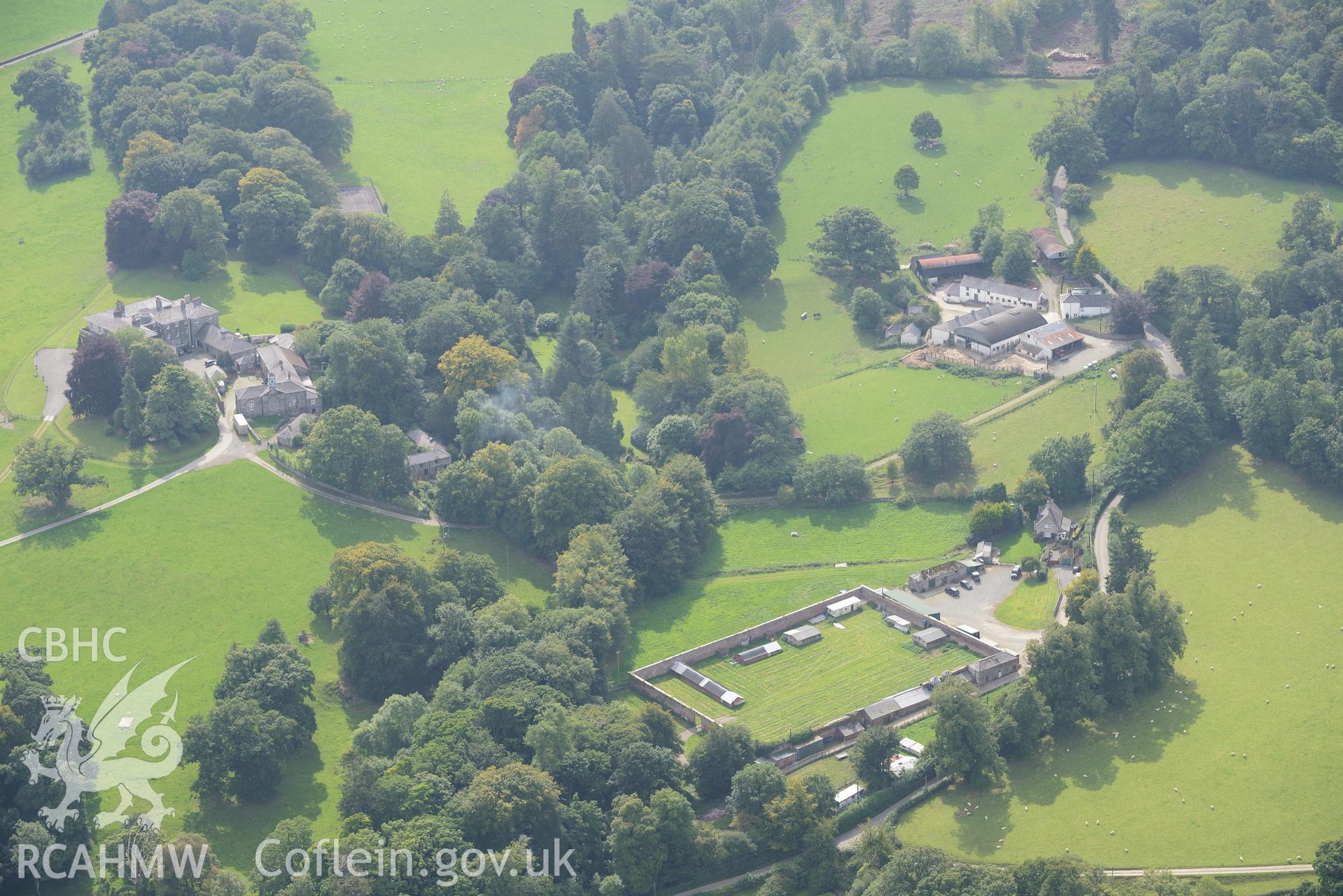 Coed Coch house, garden, and outbuildings, Dolwen, near Abergele. Oblique aerial photograph taken during the Royal Commission's programme of archaeological aerial reconnaissance by Toby Driver on 11th September 2015.