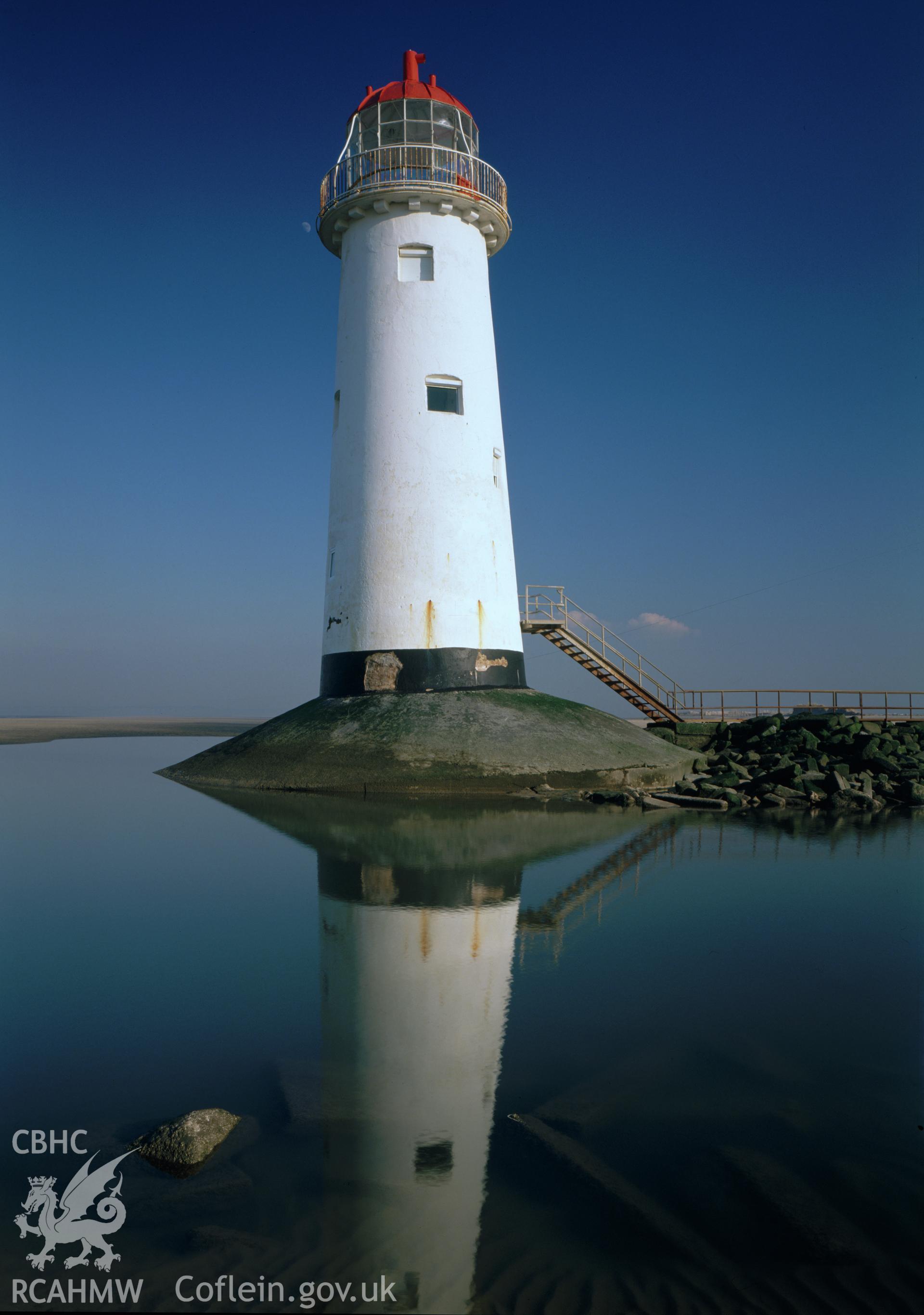 Digital copy of a colour negative showing a view of Point of Ayr Lighthouse.