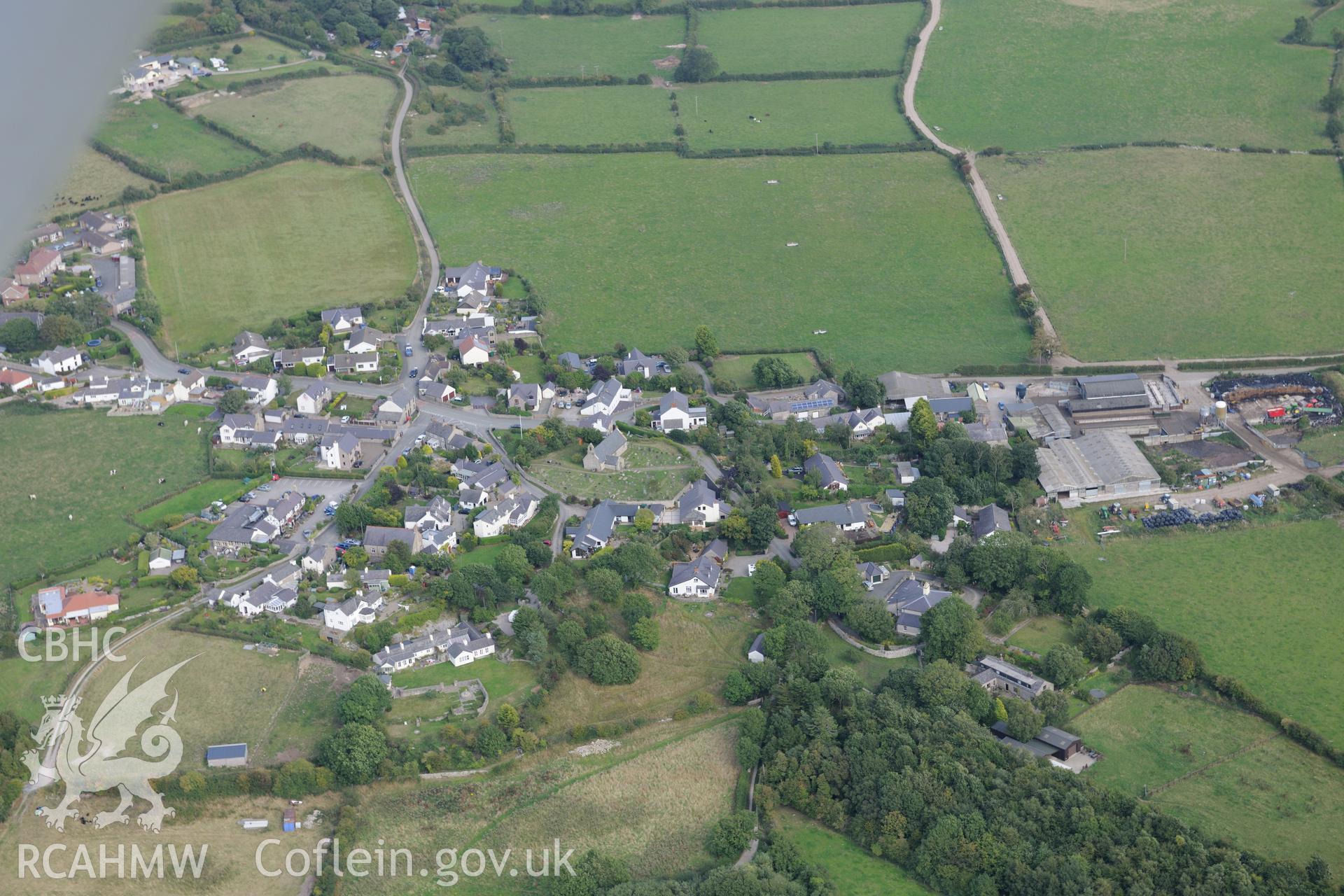 St. Mary Magdalene's church, in the village of Gwaenysgor, near Prestatyn. Oblique aerial photograph taken during the Royal Commission's programme of archaeological aerial reconnaissance by Toby Driver on 11th September 2015.
