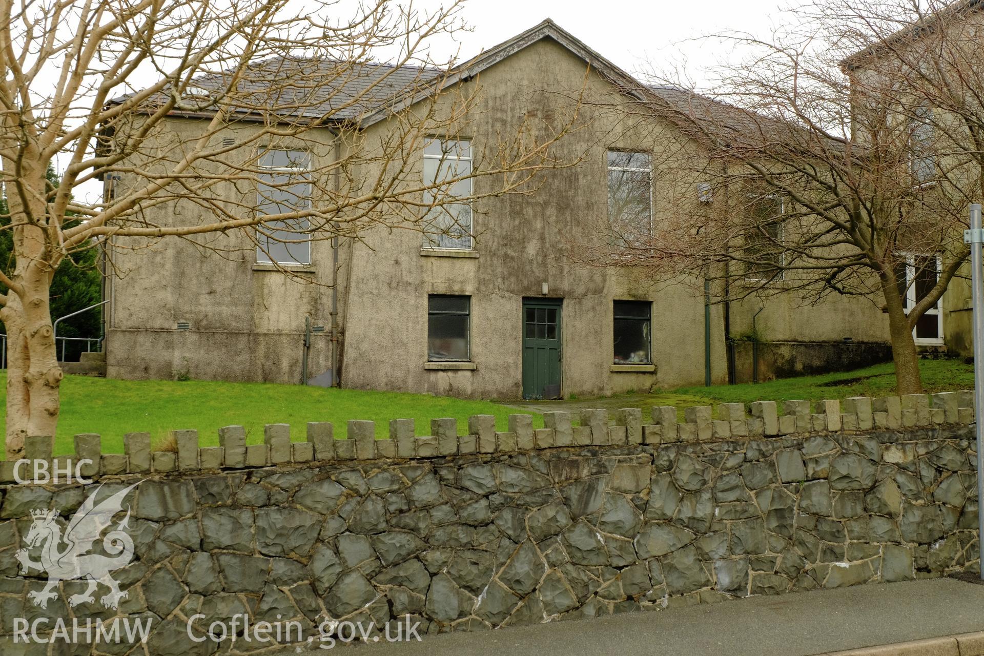 Colour photograph showing a view looking north at Capel Ebeneser's vestry/school room , produced by Richard Hayman 7th March 2017