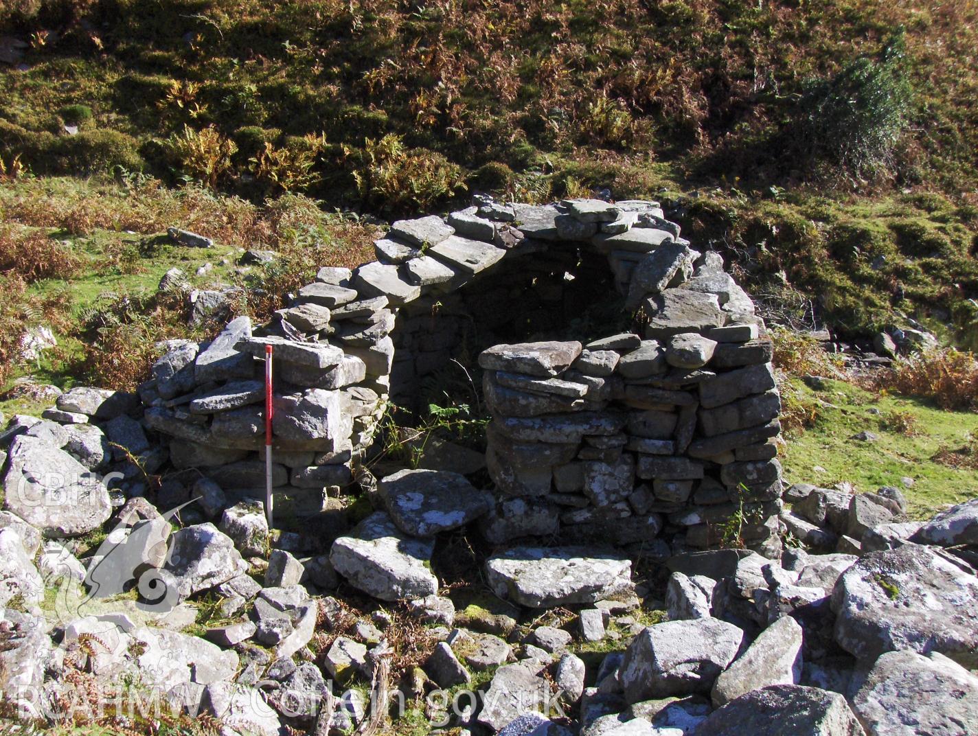 Digital colour photograph of Cwm Banw hut I taken on 05/10/2007 by N.A.R. Vaughan during the Black Mountain Central South Upland Survey undertaken by Archaeophysica.