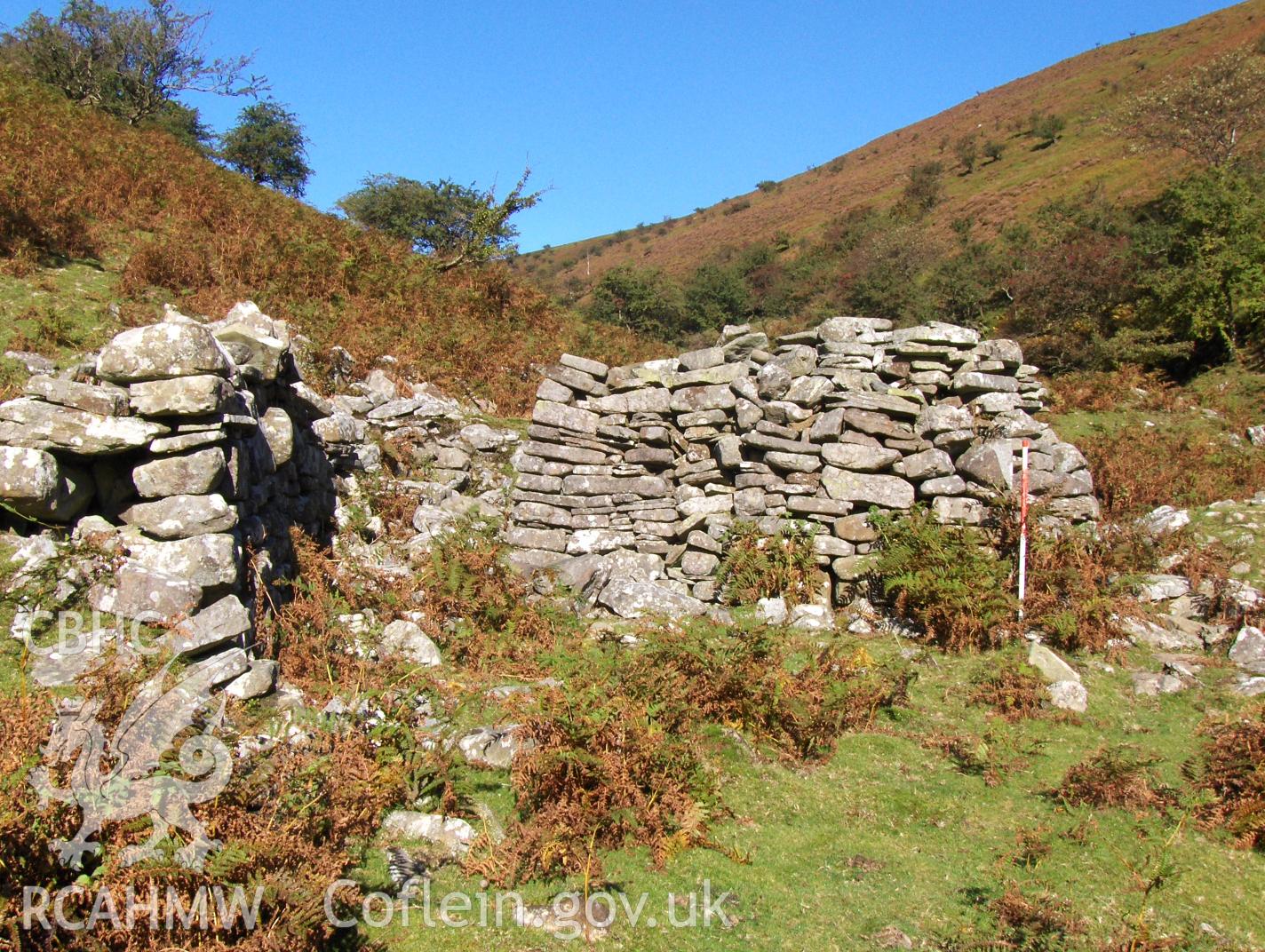 Digital colour photograph of Cwm Banw hut I taken on 05/10/2007 by N.A.R. Vaughan during the Black Mountain Central South Upland Survey undertaken by Archaeophysica.