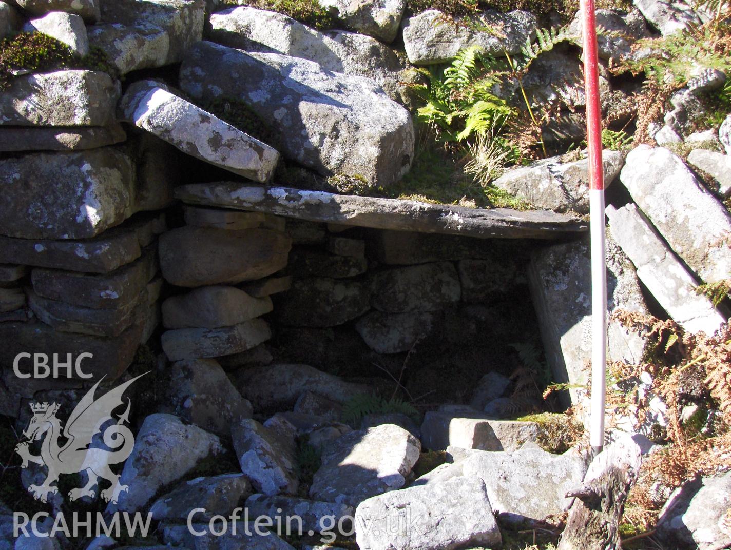 Digital colour photograph of Cwm Banw hut I taken on 05/10/2007 by N.A.R. Vaughan during the Black Mountain Central South Upland Survey undertaken by Archaeophysica.